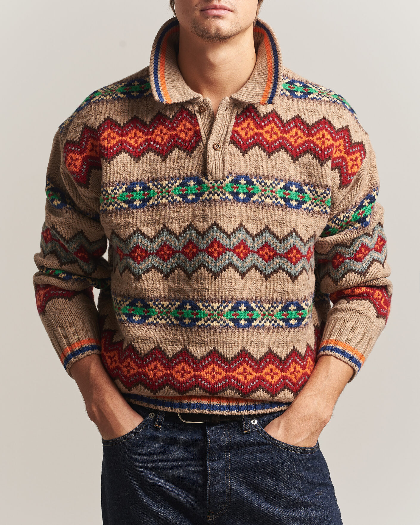 Herre | Trøjer | Polo Ralph Lauren | Litchfield Wool Blend Sweater Tan Multi