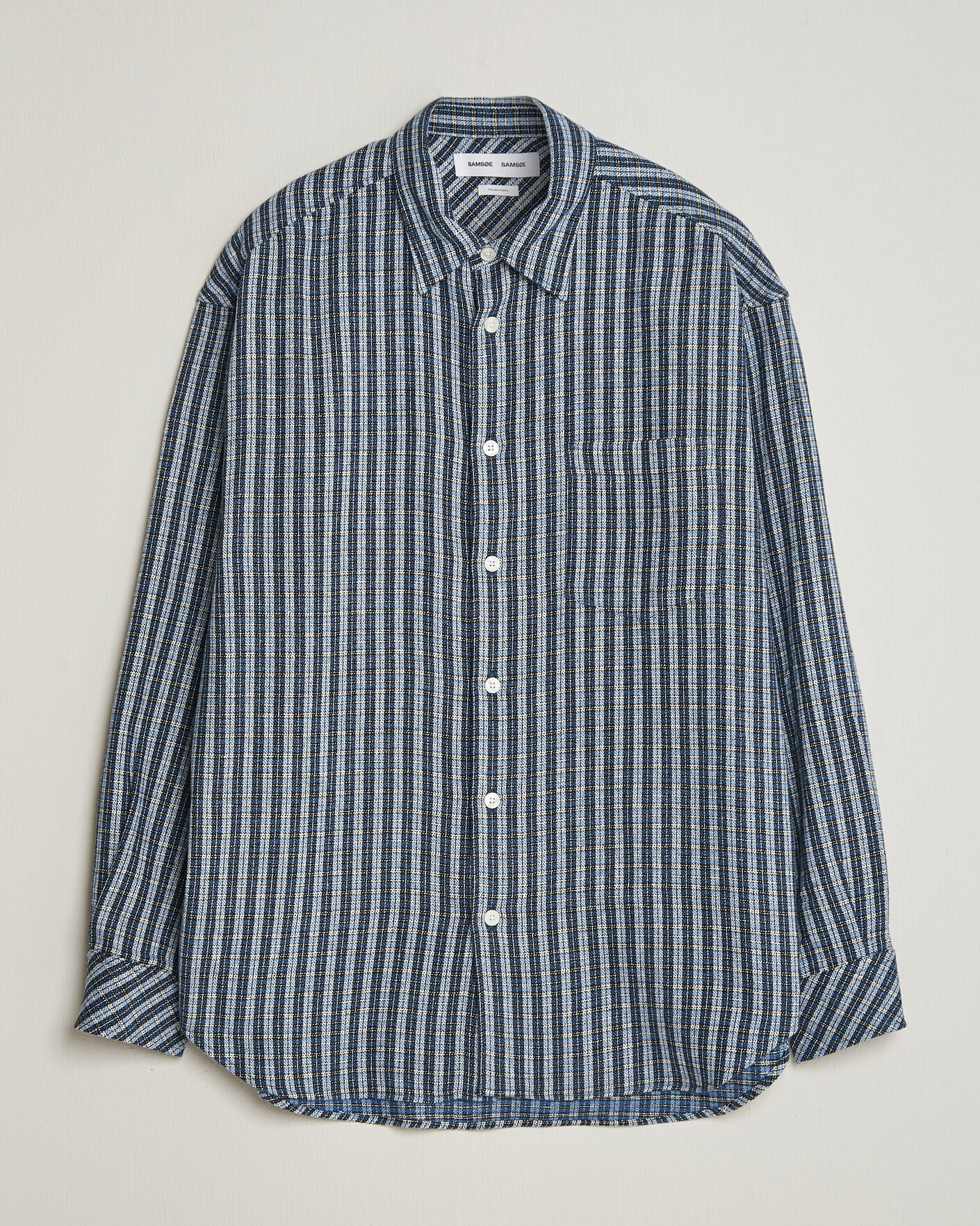 Herre | Skjorter | Samsøe Samsøe | Luan Brushed Cotton Checked Shirt Cyaneus