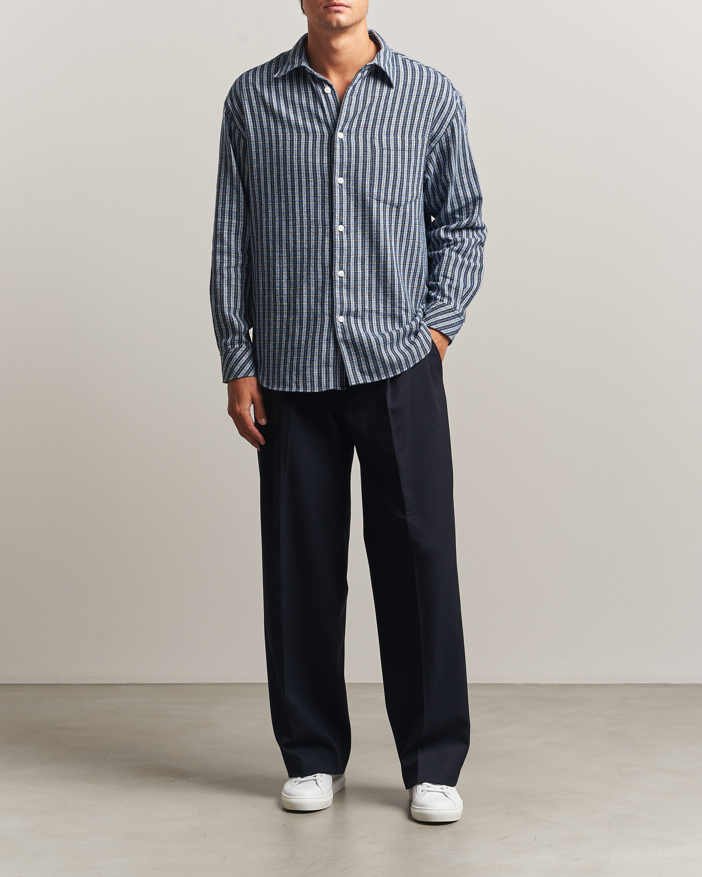 Herre | Skjorter | Samsøe Samsøe | Luan Brushed Cotton Checked Shirt Cyaneus