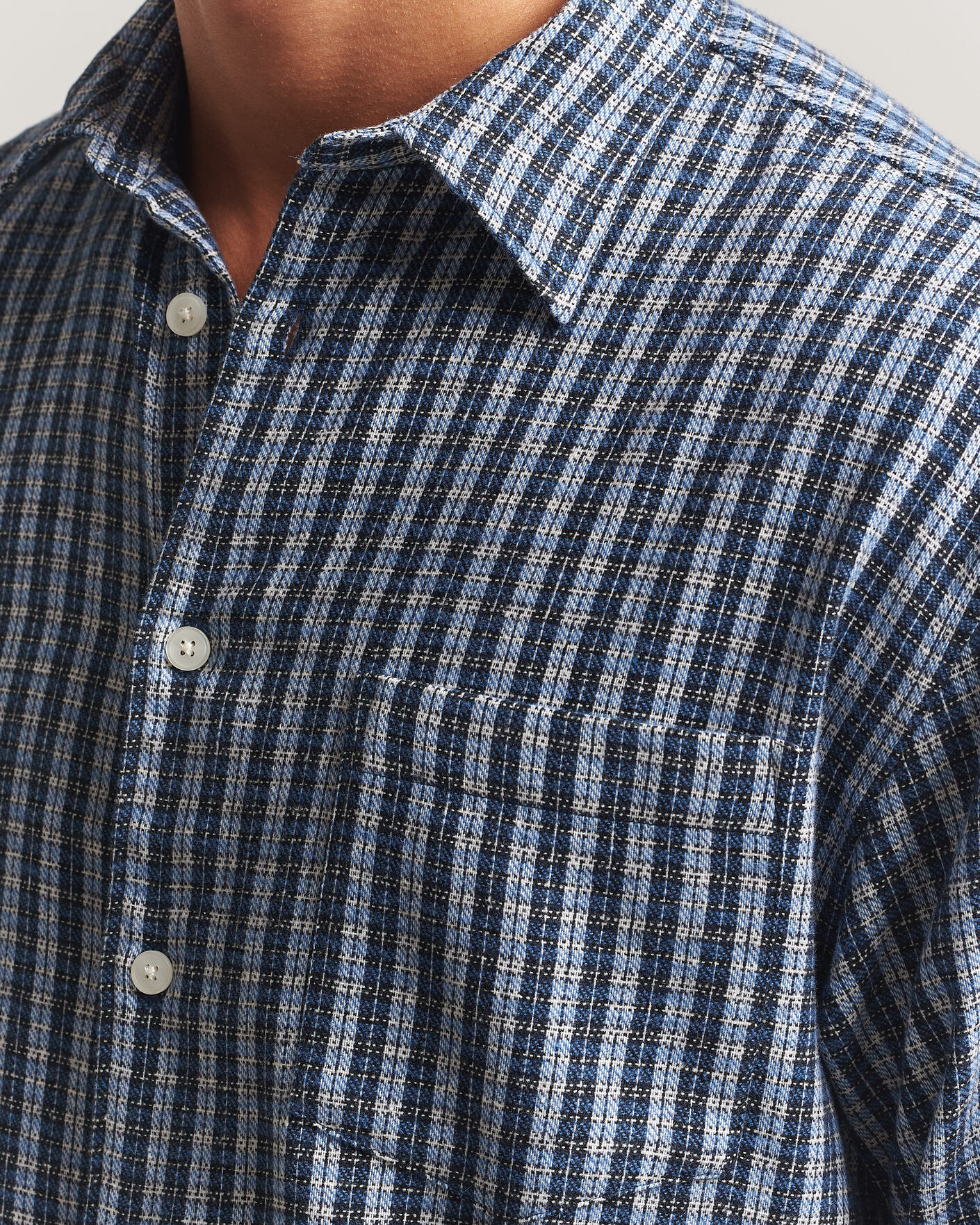 Herre | Skjorter | Samsøe Samsøe | Luan Brushed Cotton Checked Shirt Cyaneus