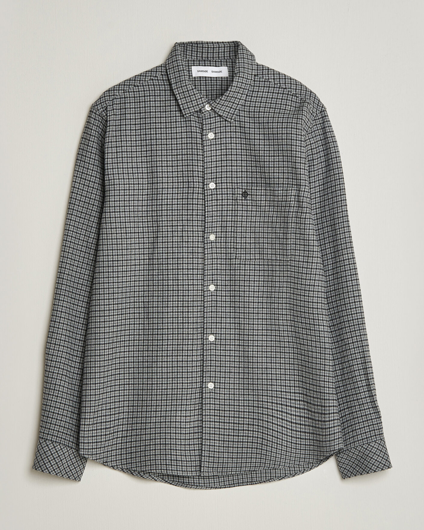 Herre | Skjorter | Samsøe Samsøe | Liam Brushed Cotton Checked Shirt Grey Melange