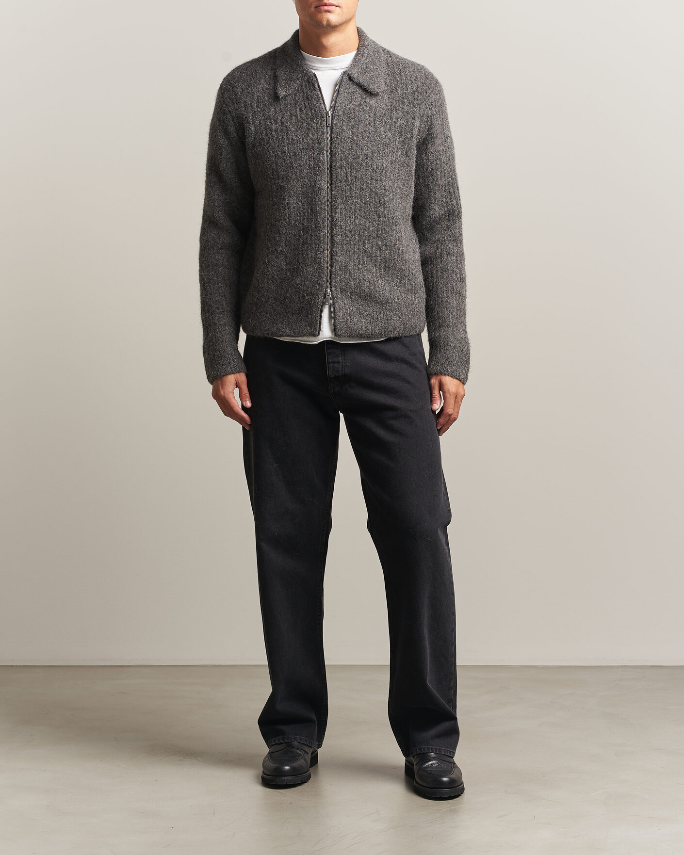 Herre | Trøjer | Samsøe Samsøe | Job Alpaca Knitted Full Zip Dark Grey Melange
