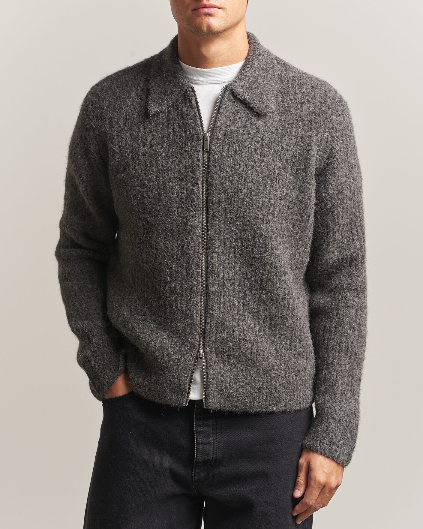 Herre | Trøjer | Samsøe Samsøe | Job Alpaca Knitted Full Zip Dark Grey Melange