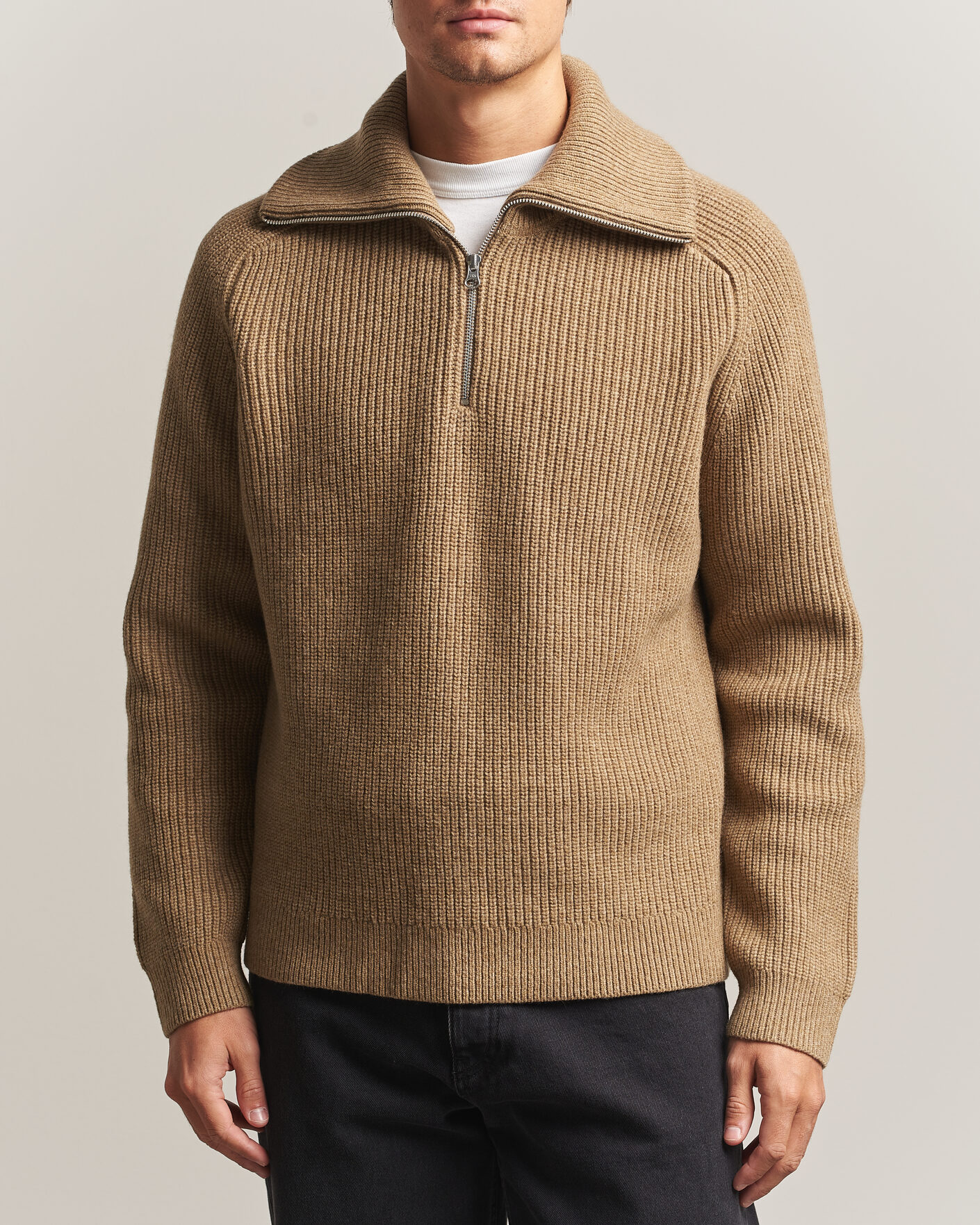 Herre | Trøjer | Samsøe Samsøe | Rick Wool Heavy Knitted Half Zip Lead Gray