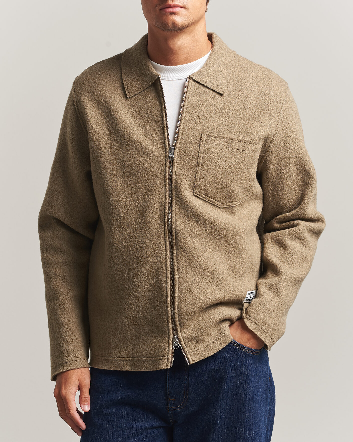 Herre | Trøjer | Samsøe Samsøe | Hannes Boiled Wool Full Zip Lead Gray