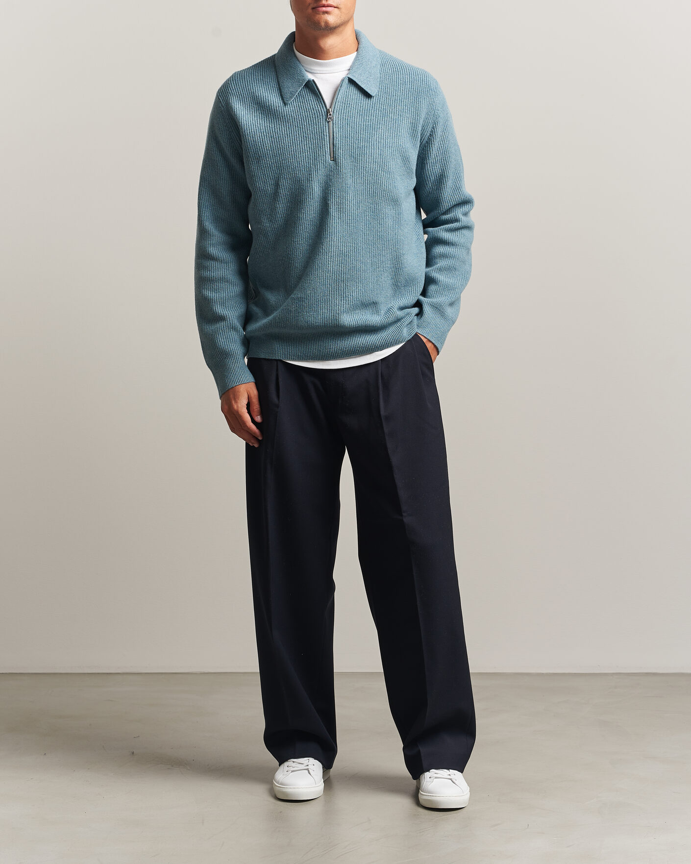 Herre | Trøjer | Samsøe Samsøe | Isak Knitted Half Zip Polo Stormy Sea