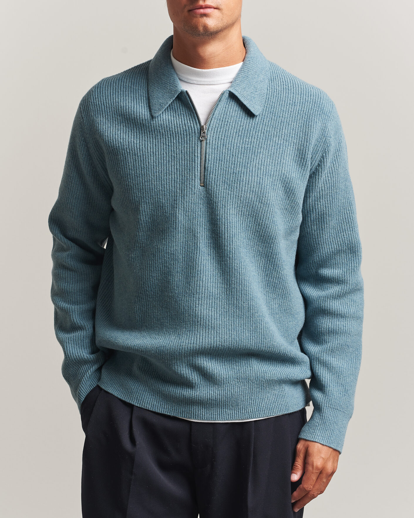 Herre | Trøjer | Samsøe Samsøe | Isak Knitted Half Zip Polo Stormy Sea