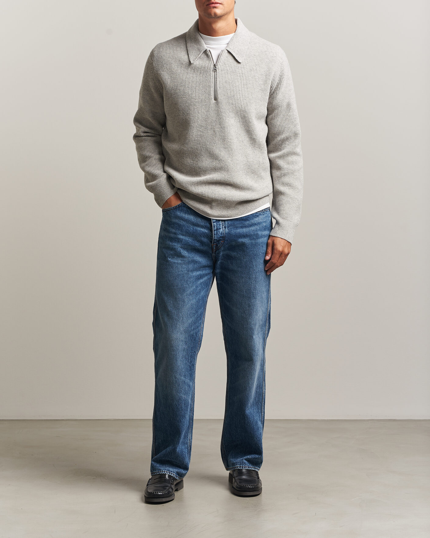Herre | Trøjer | Samsøe Samsøe | Isak Knitted Half Zip Polo Grey Melange