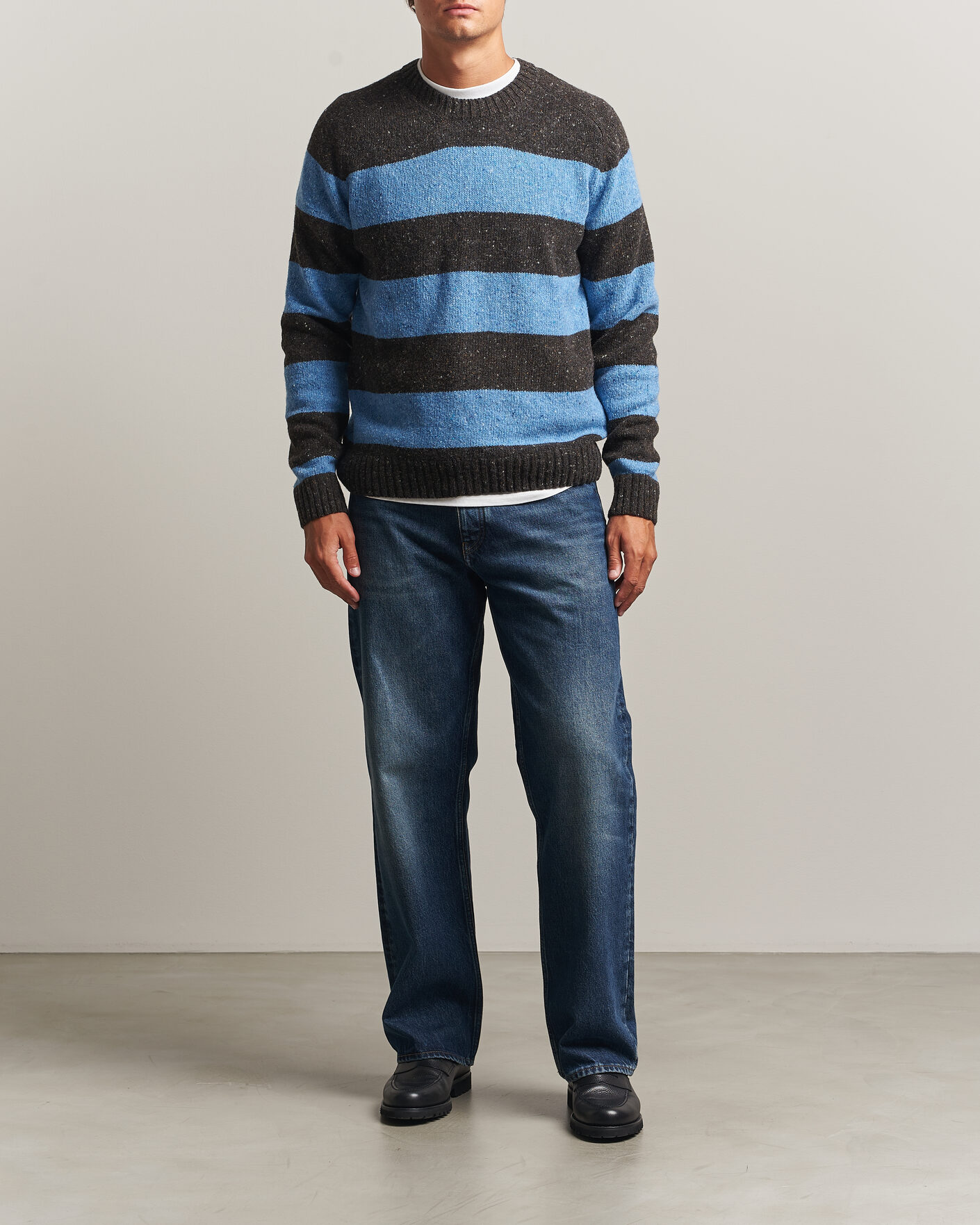 Herre | Trøjer | Samsøe Samsøe | Nate Donegal Wool Knitted Striped Sweater Brown/Blue