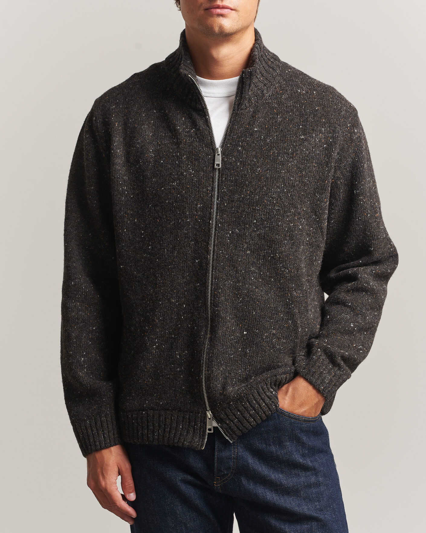 Herre | Trøjer | Samsøe Samsøe | Nate Donegal Wool Knitted Full Zip Delicioso