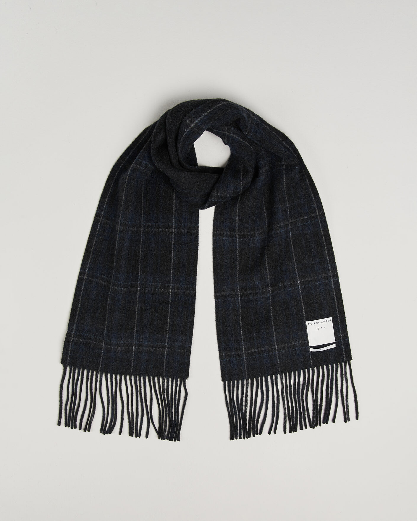 Herre | Halstørklæder | Tiger of Sweden | Dupli Checked Wool Scarf Light Ink