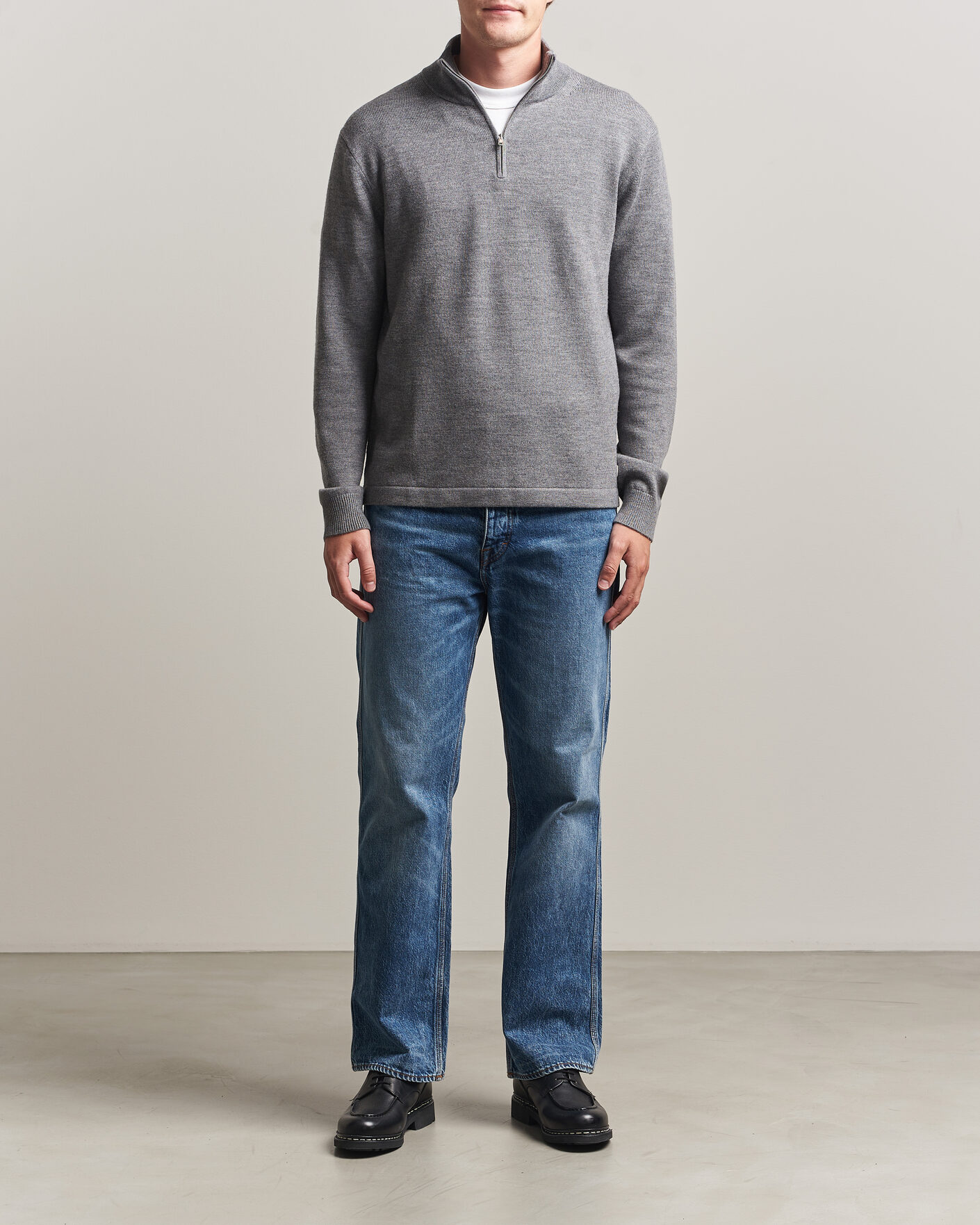 Herre | Trøjer | Tiger of Sweden | Travis Wool Half Zip Concrete Melange