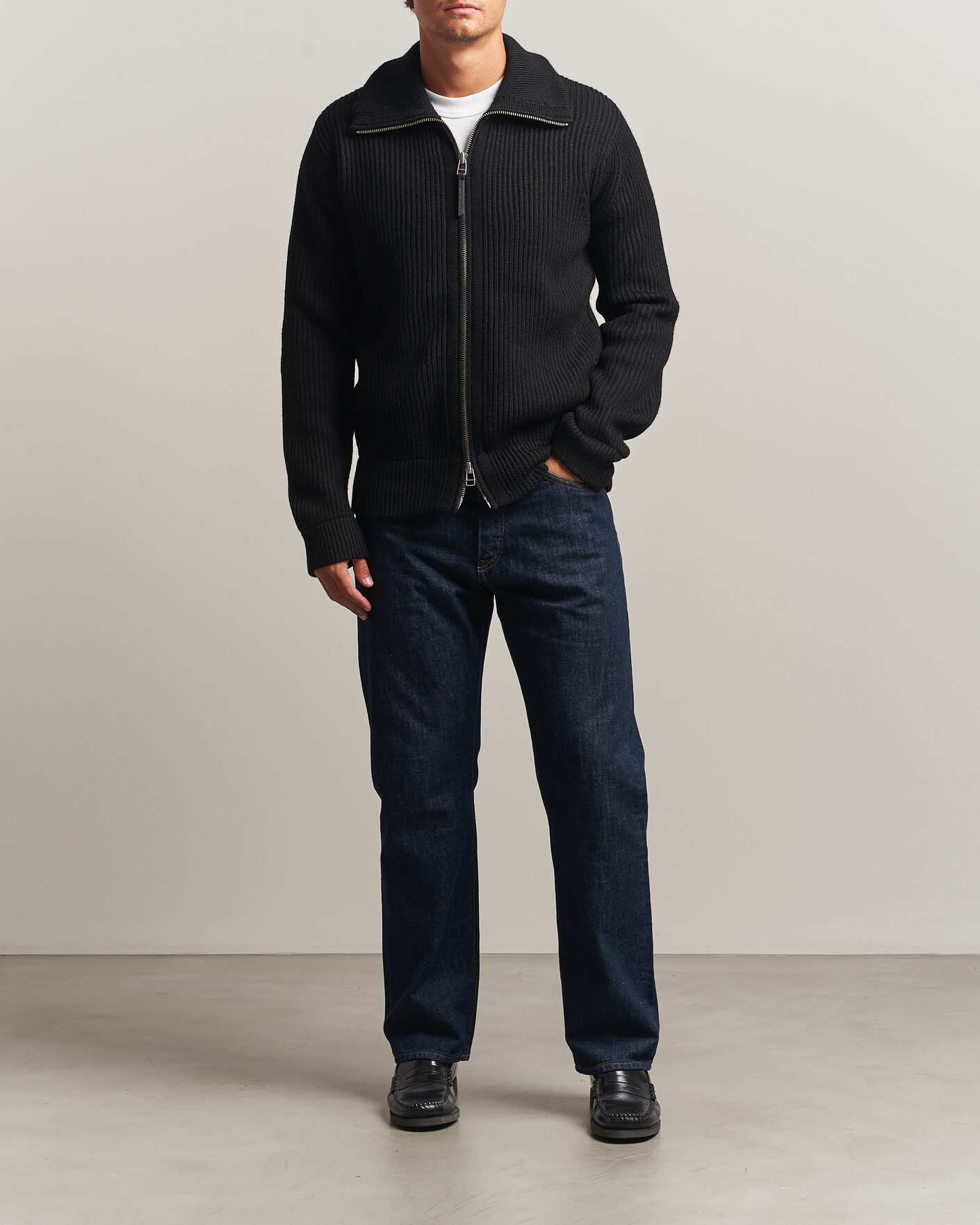 Herre | Trøjer | Tiger of Sweden | Niall Wool Heavy Knitted Full Zip Black