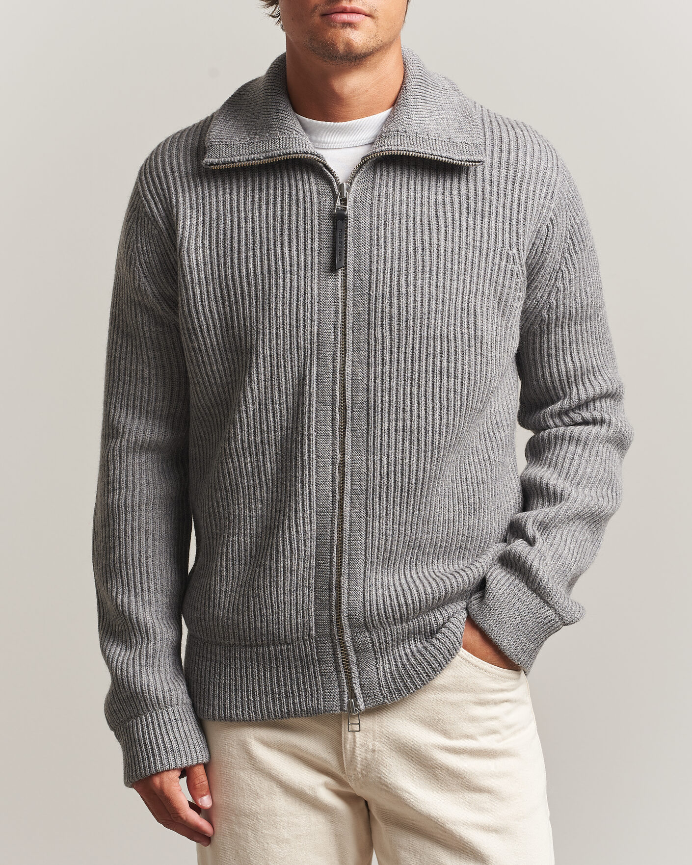 Herre | Trøjer | Tiger of Sweden | Niall Wool Heavy Knitted Full Zip Grey Melange