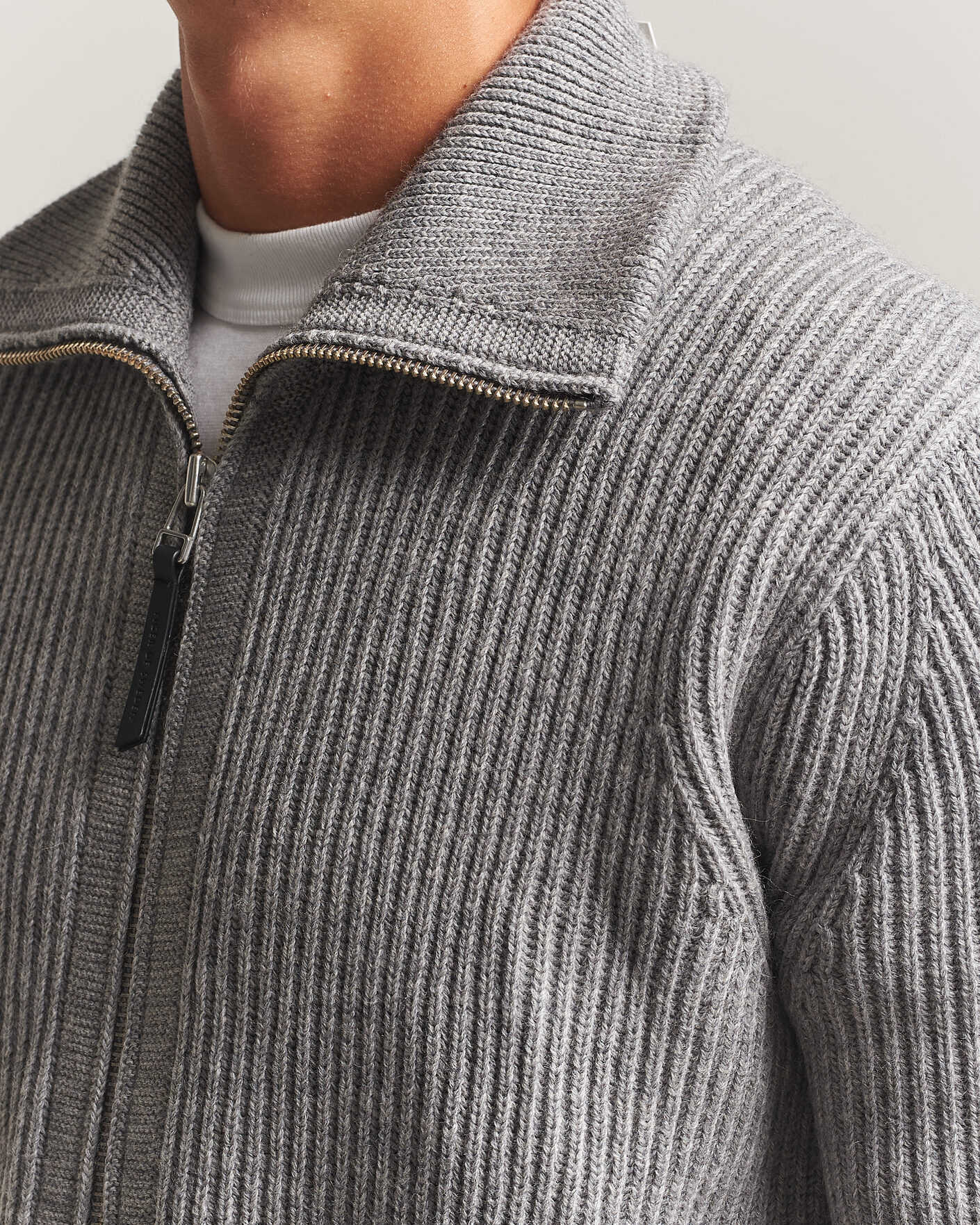 Herre | Trøjer | Tiger of Sweden | Niall Wool Heavy Knitted Full Zip Grey Melange