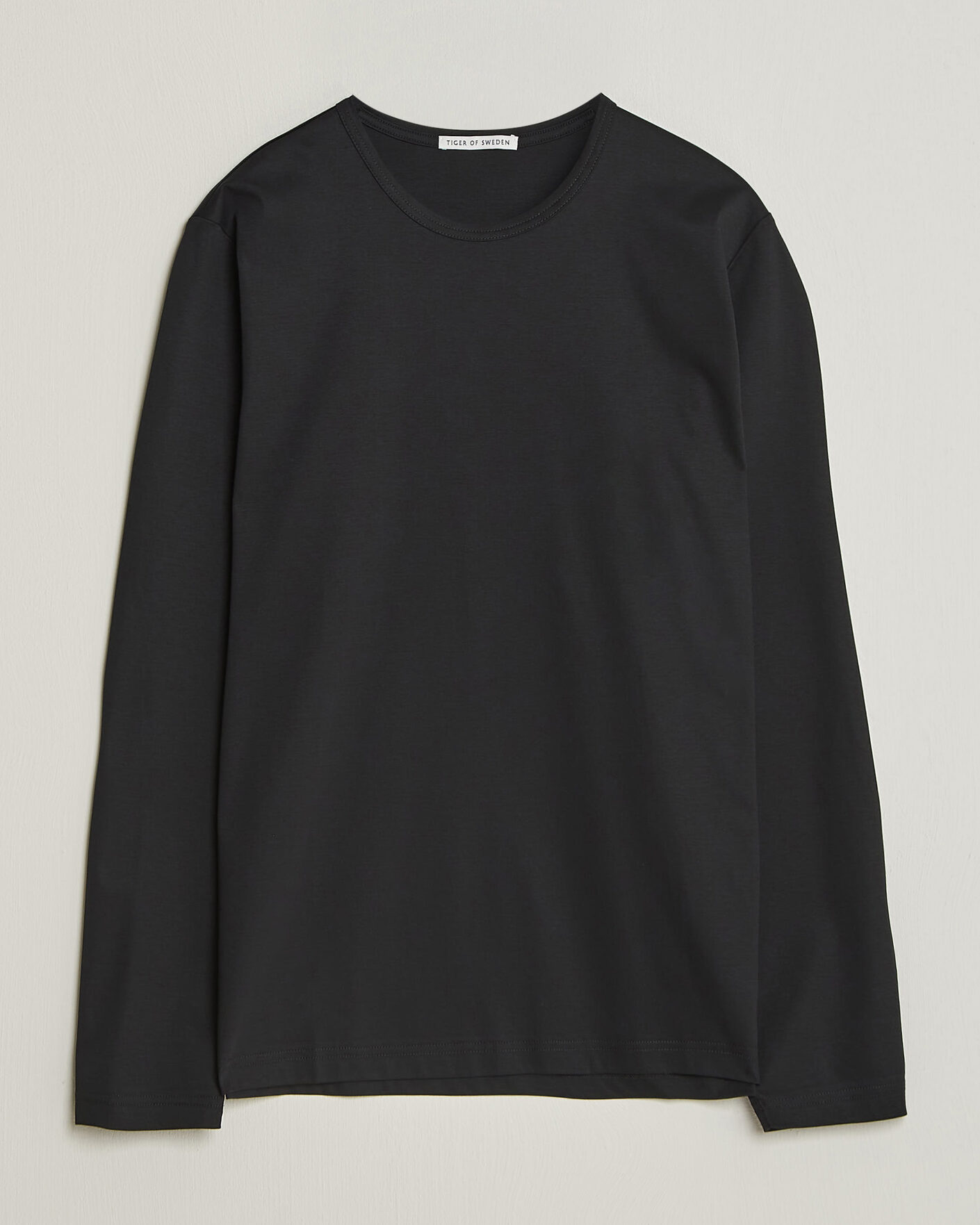 Herre | T-Shirts | Tiger of Sweden | Olaf Mercerized Cotton Long Sleeve T-Shirt Black