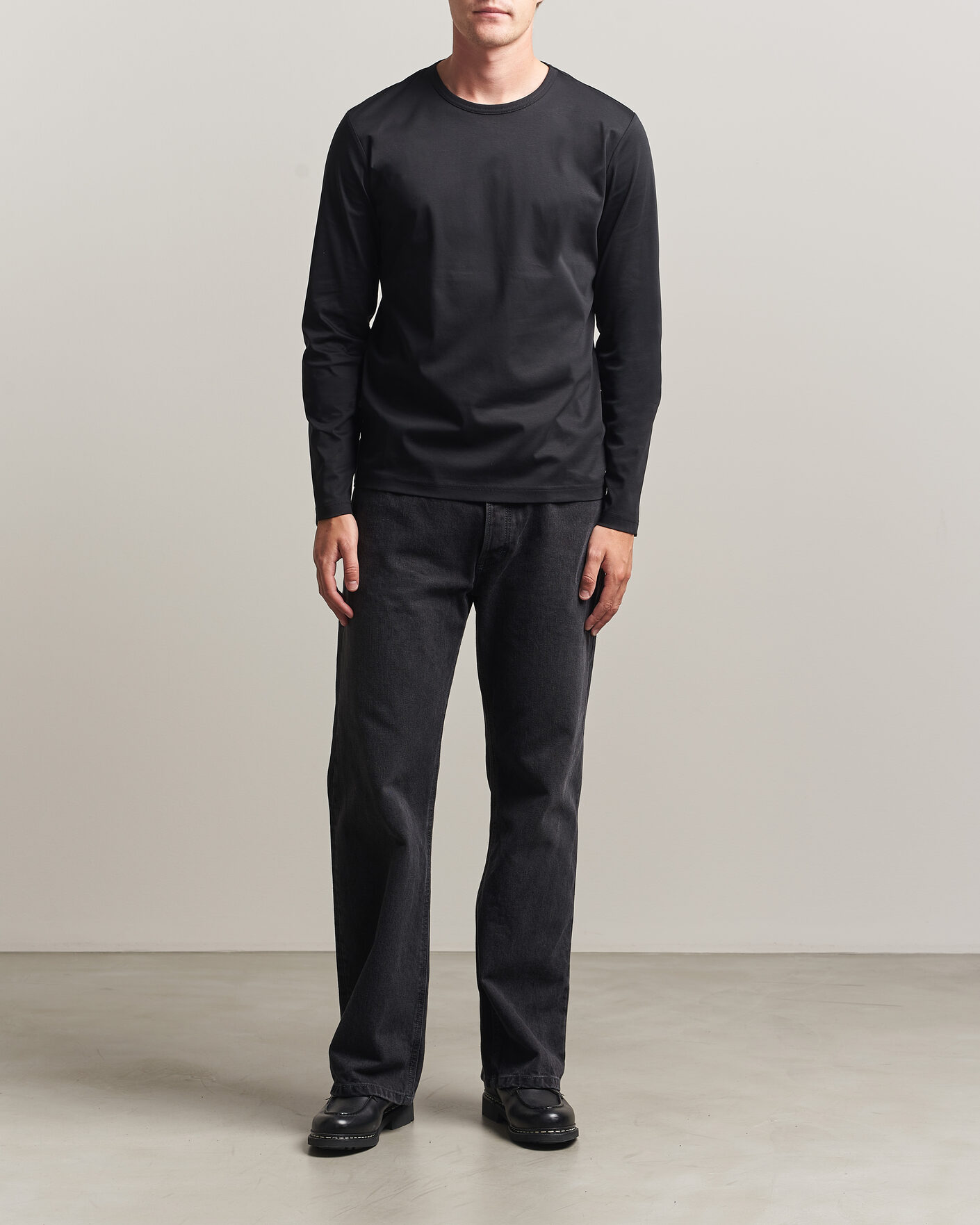 Herre | T-Shirts | Tiger of Sweden | Olaf Mercerized Cotton Long Sleeve T-Shirt Black