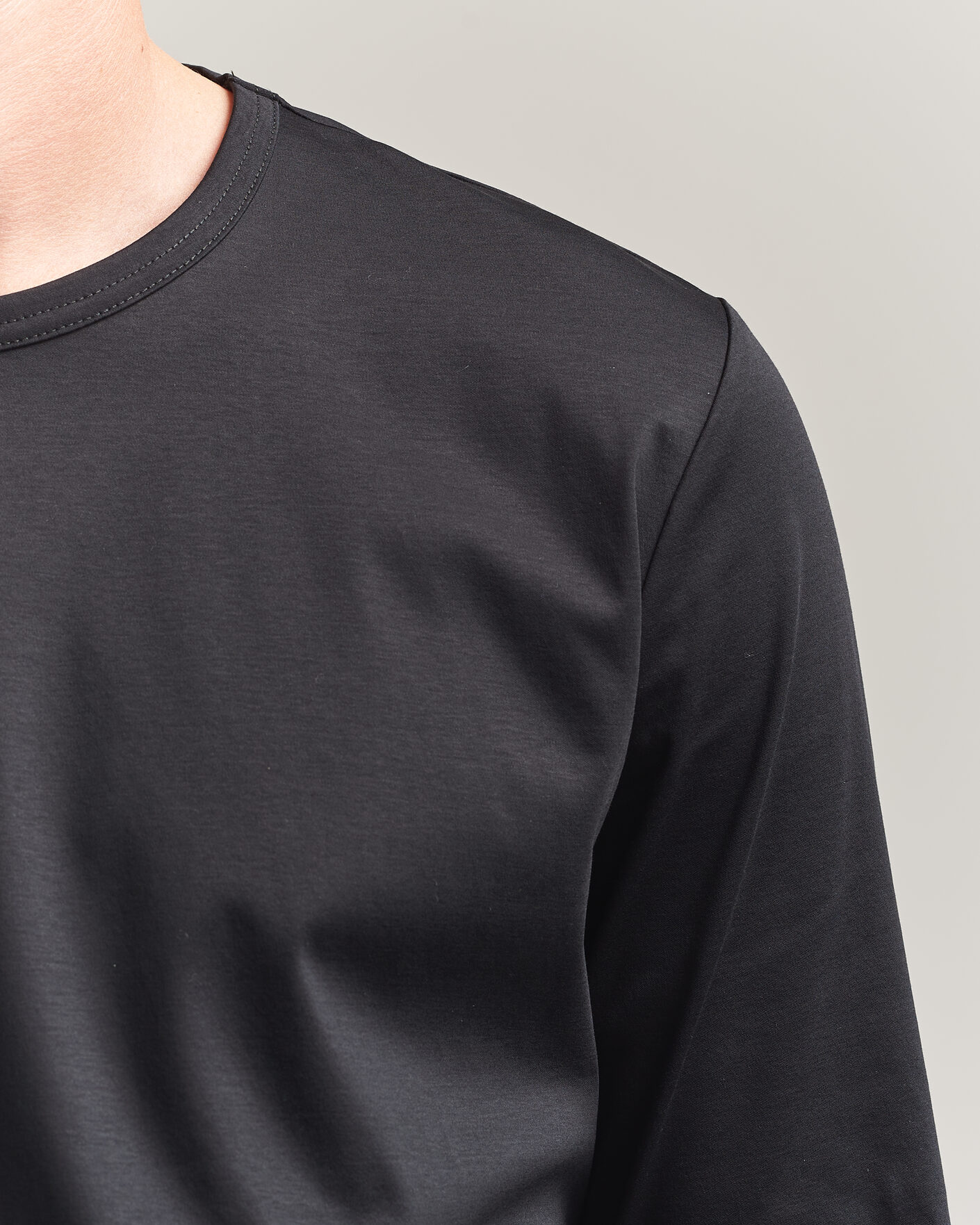 Herre | T-Shirts | Tiger of Sweden | Olaf Mercerized Cotton Long Sleeve T-Shirt Black