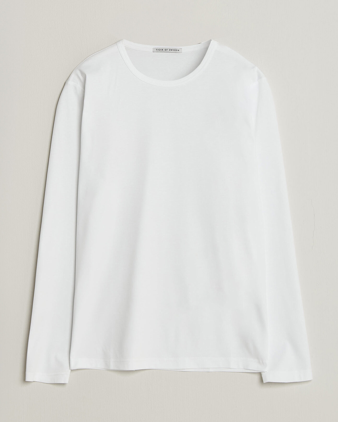 Herre | T-Shirts | Tiger of Sweden | Olaf Mercerized Cotton Long Sleeve T-Shirt Pure White