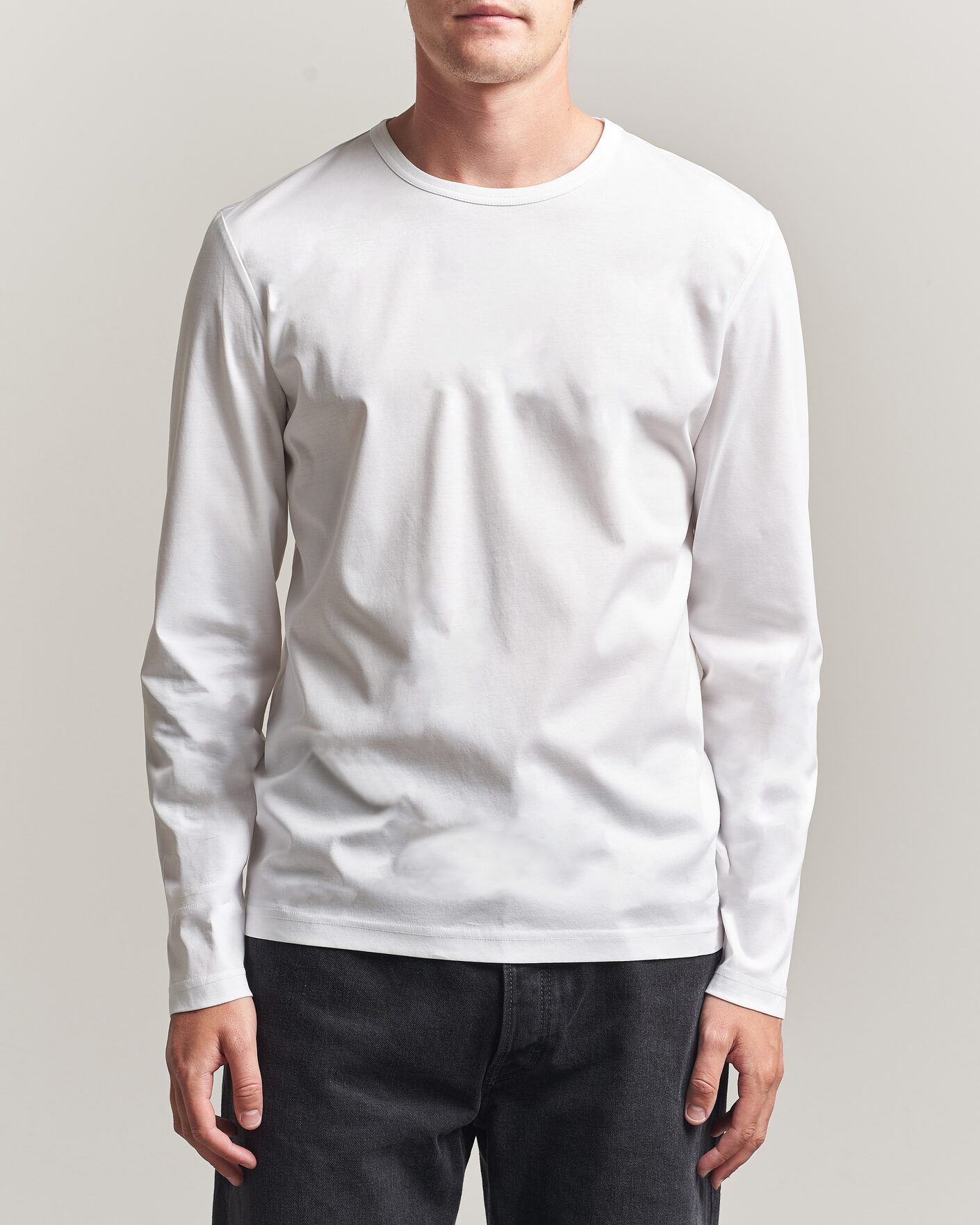 Herre | T-Shirts | Tiger of Sweden | Olaf Mercerized Cotton Long Sleeve T-Shirt Pure White