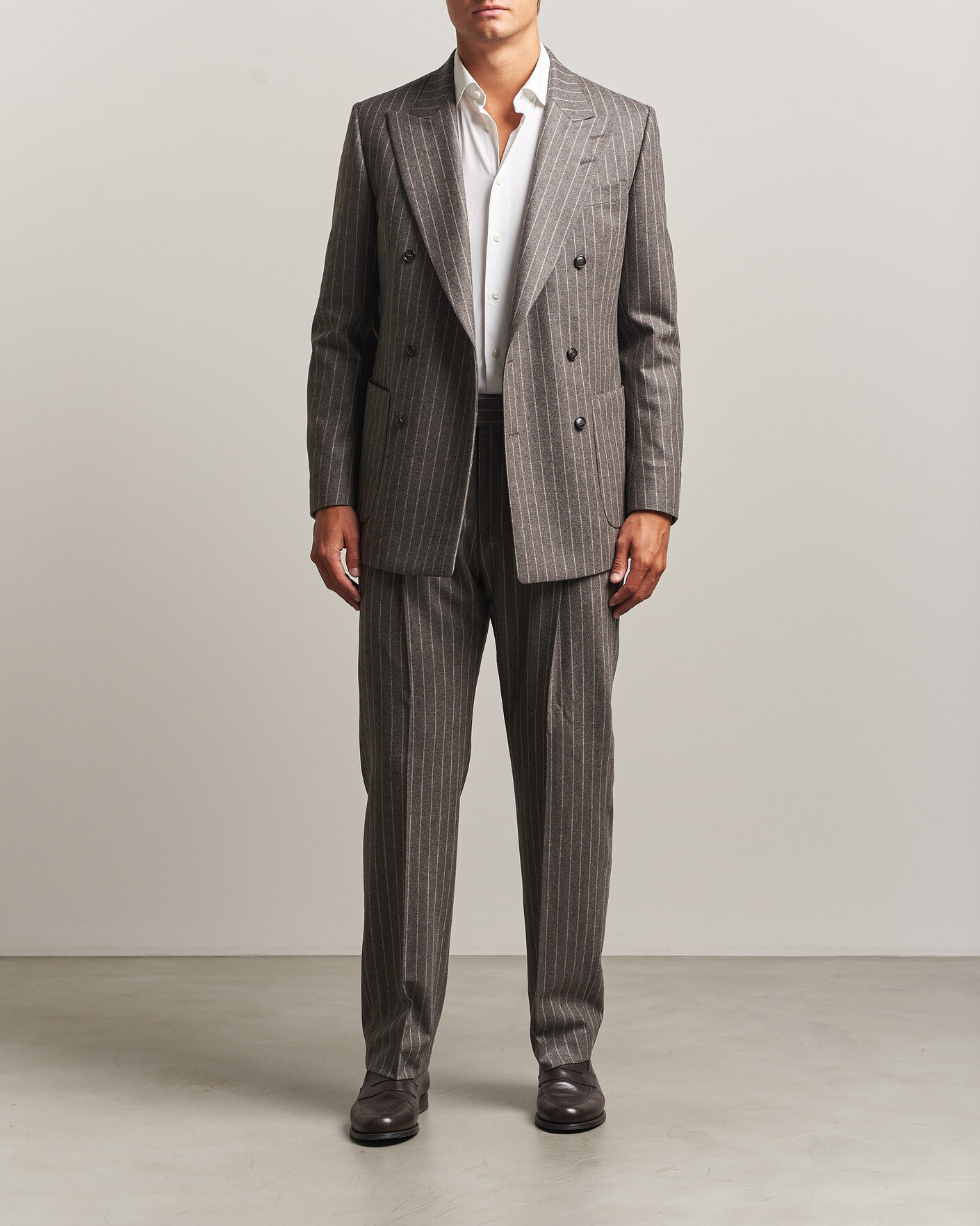 Herre | Blazere & jakker | Tiger of Sweden | Joachim Wool Double Breasted Pinstriped Blazer Grey Brown
