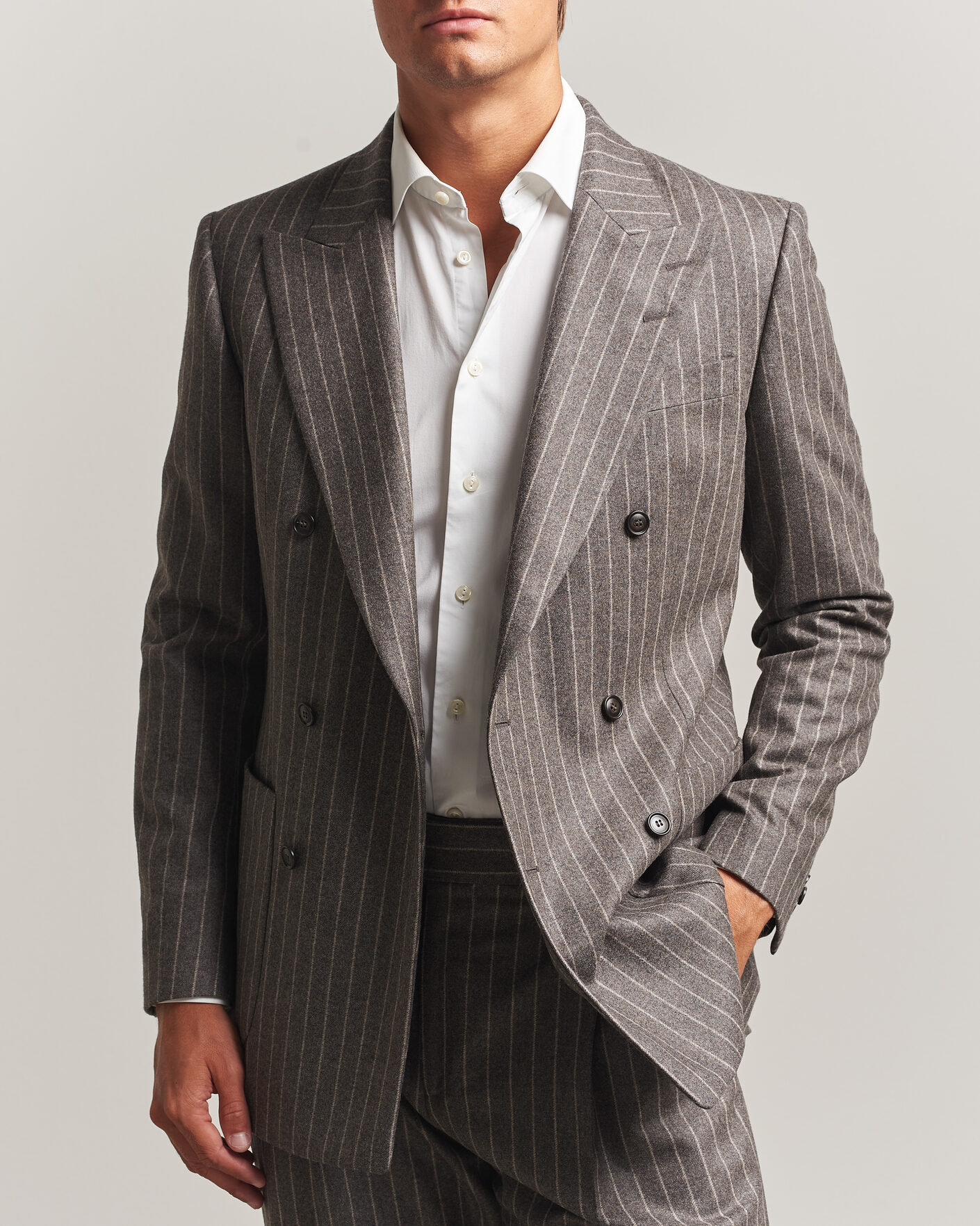 Herre | Blazere & jakker | Tiger of Sweden | Joachim Wool Double Breasted Pinstriped Blazer Grey Brown