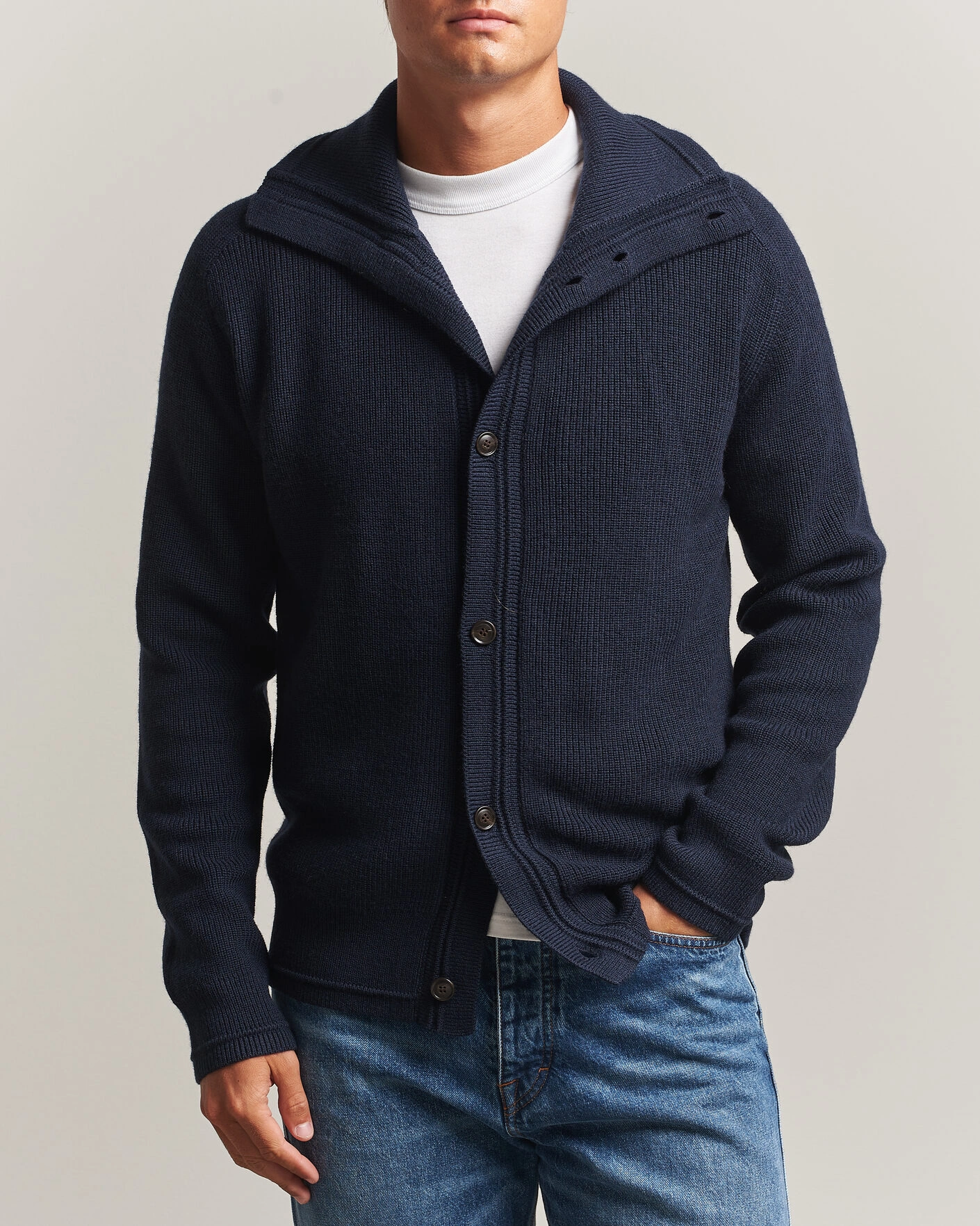 Herre | Trøjer | Tiger of Sweden | Leander Wool Knitted Cardigan Night Grape
