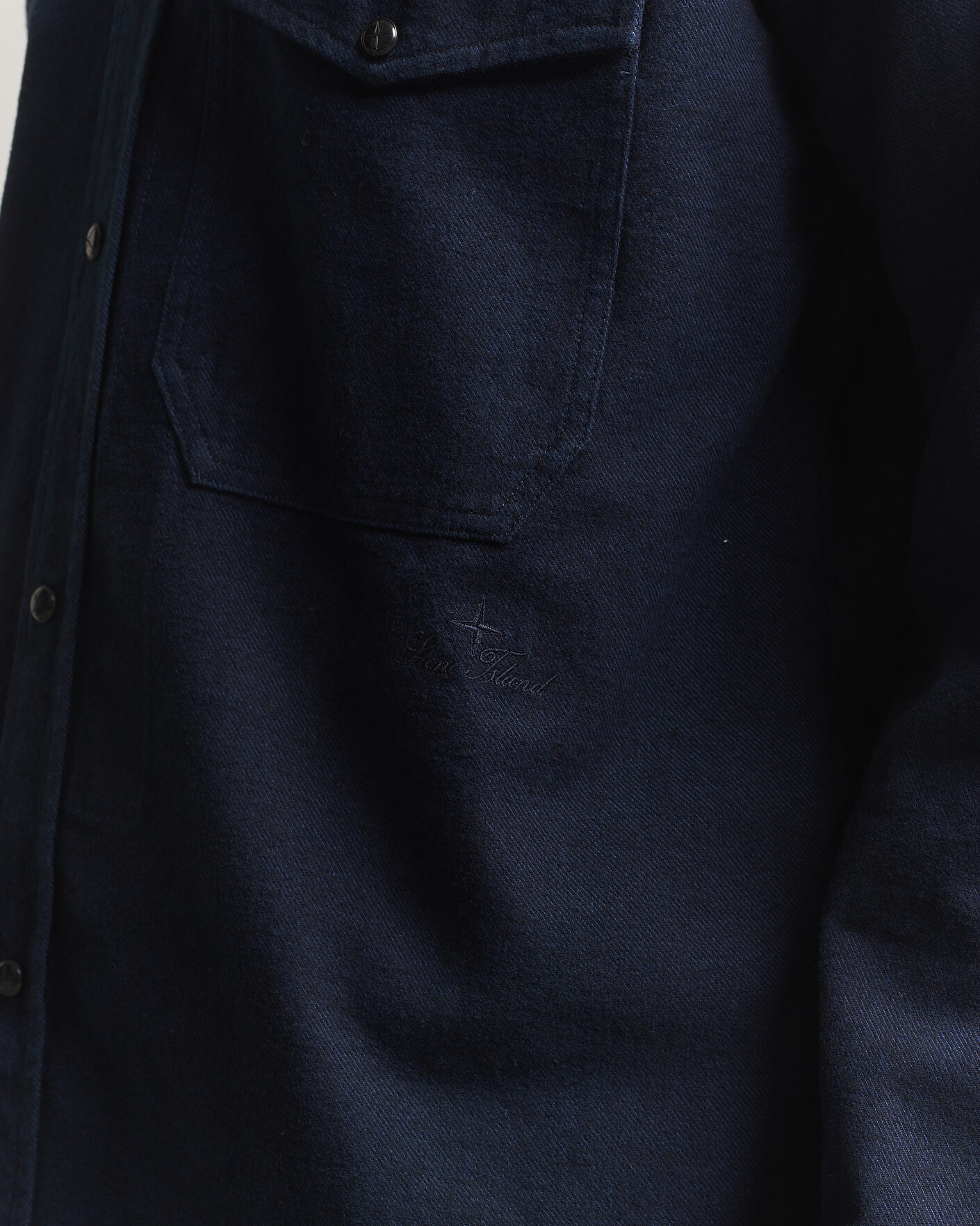 Herre | Skjorter | Stone Island | Organic Cotton Flannel Denim Shirt Indigo
