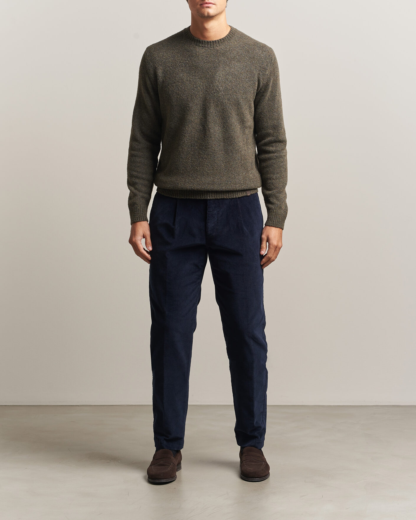 Herre | Trøjer | Zanone | Wool Boucle Crew Neck Forest Green
