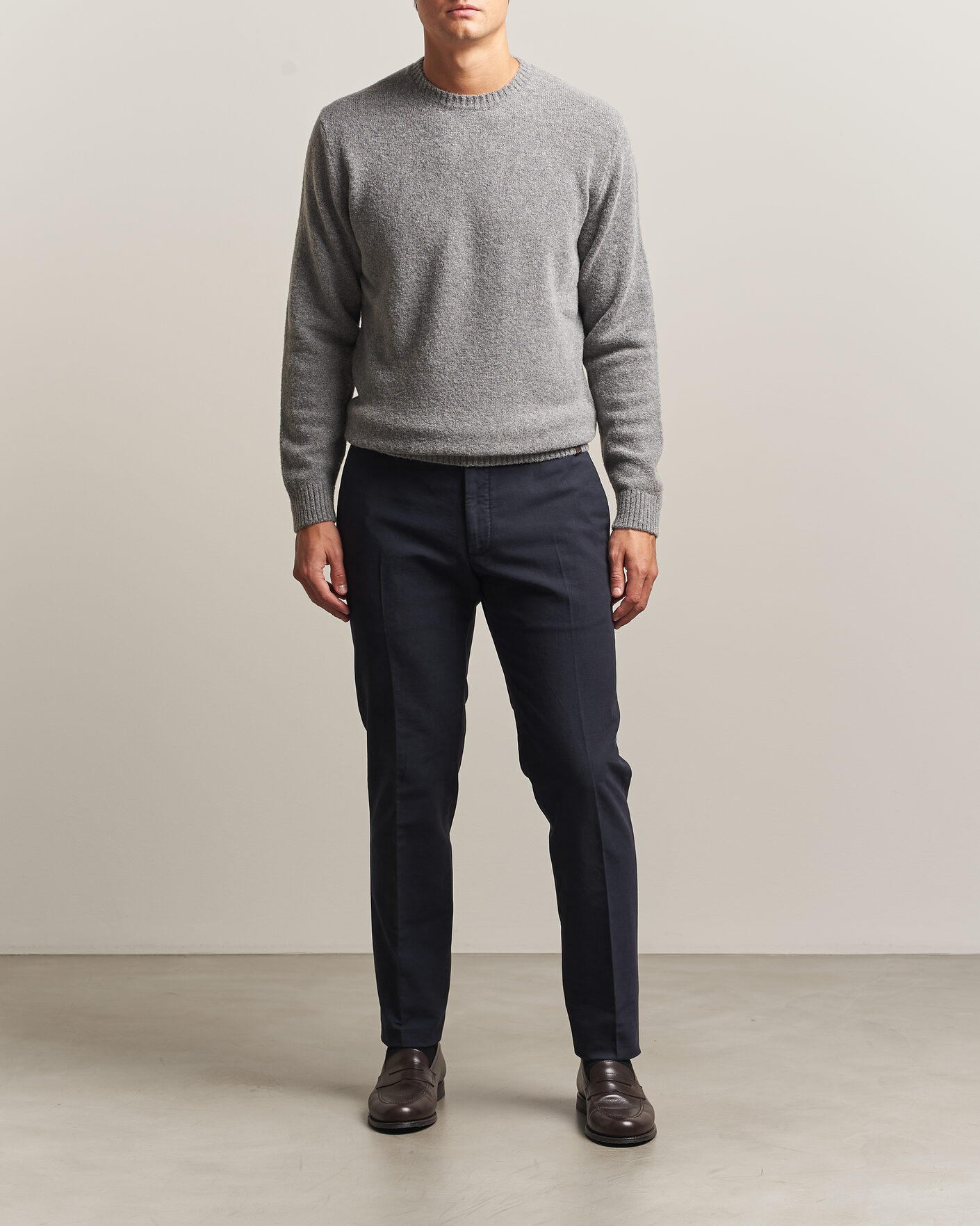 Herre | Trøjer | Zanone | Wool Boucle Crew Neck Grey Melange