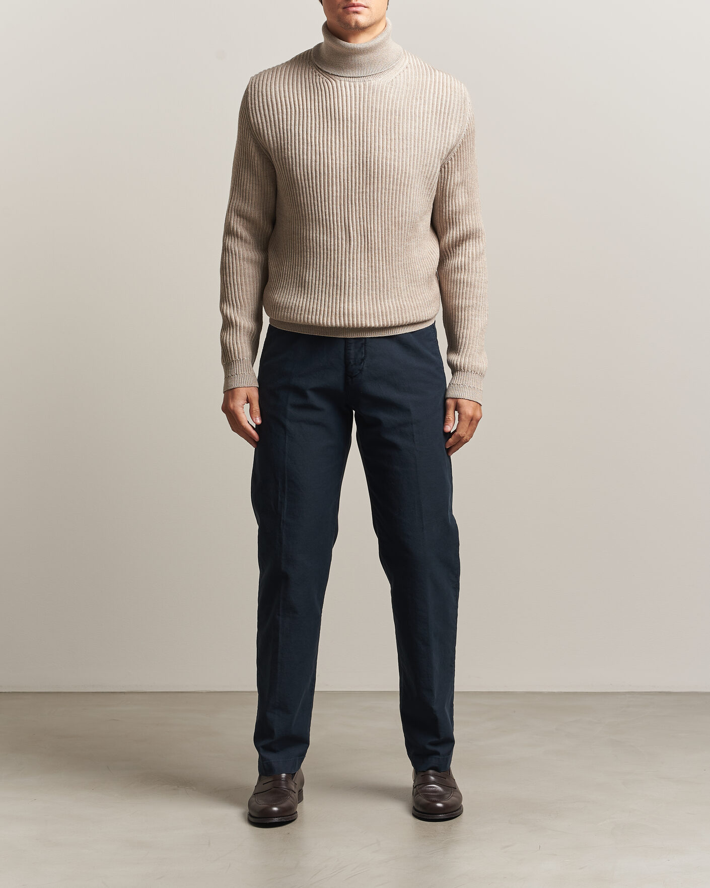 Herre | Trøjer | Zanone | Fishermans Rib Rollneck Beige