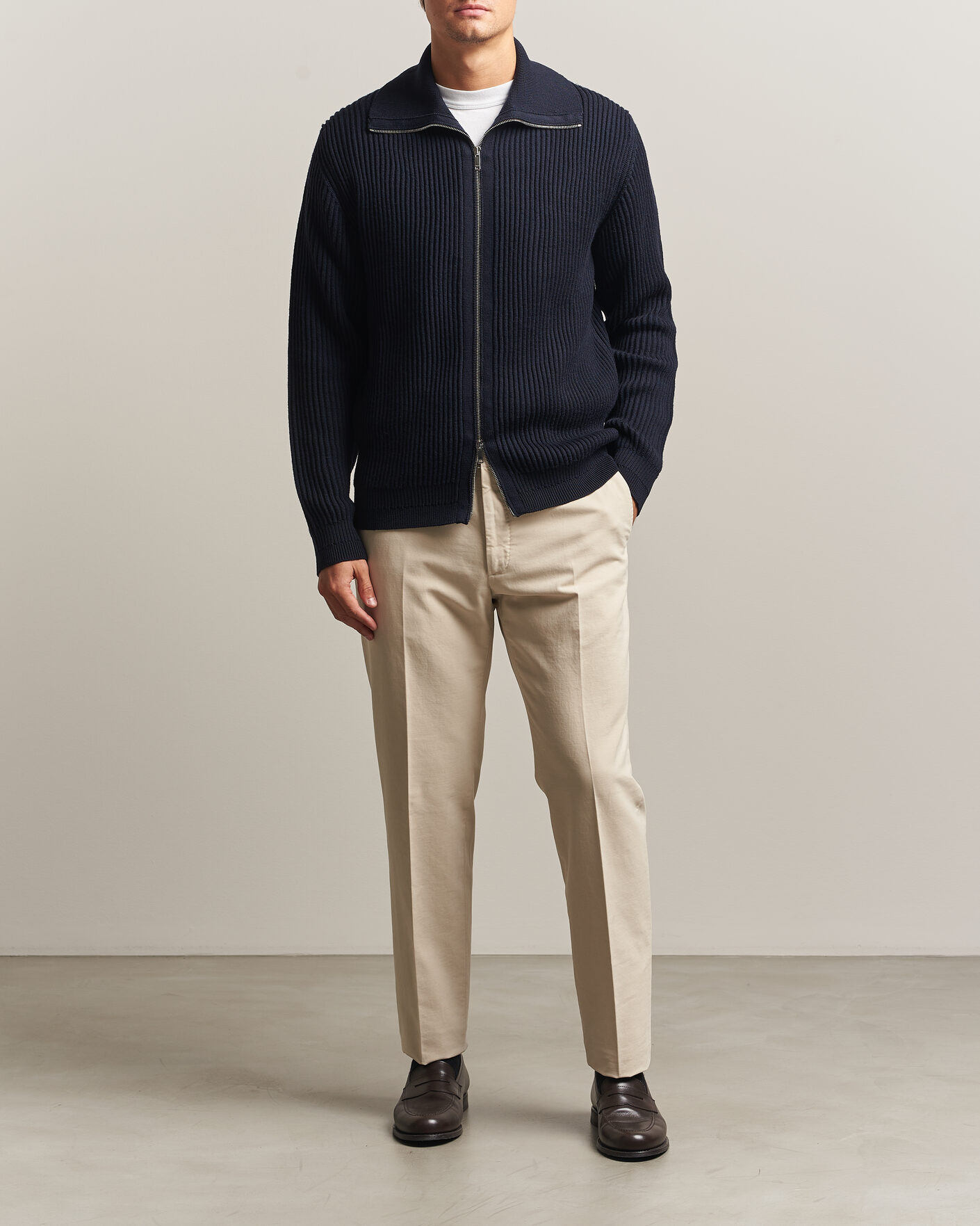 Herre | Trøjer | Zanone | Fishermans Rib Full Zip Cardigan Navy