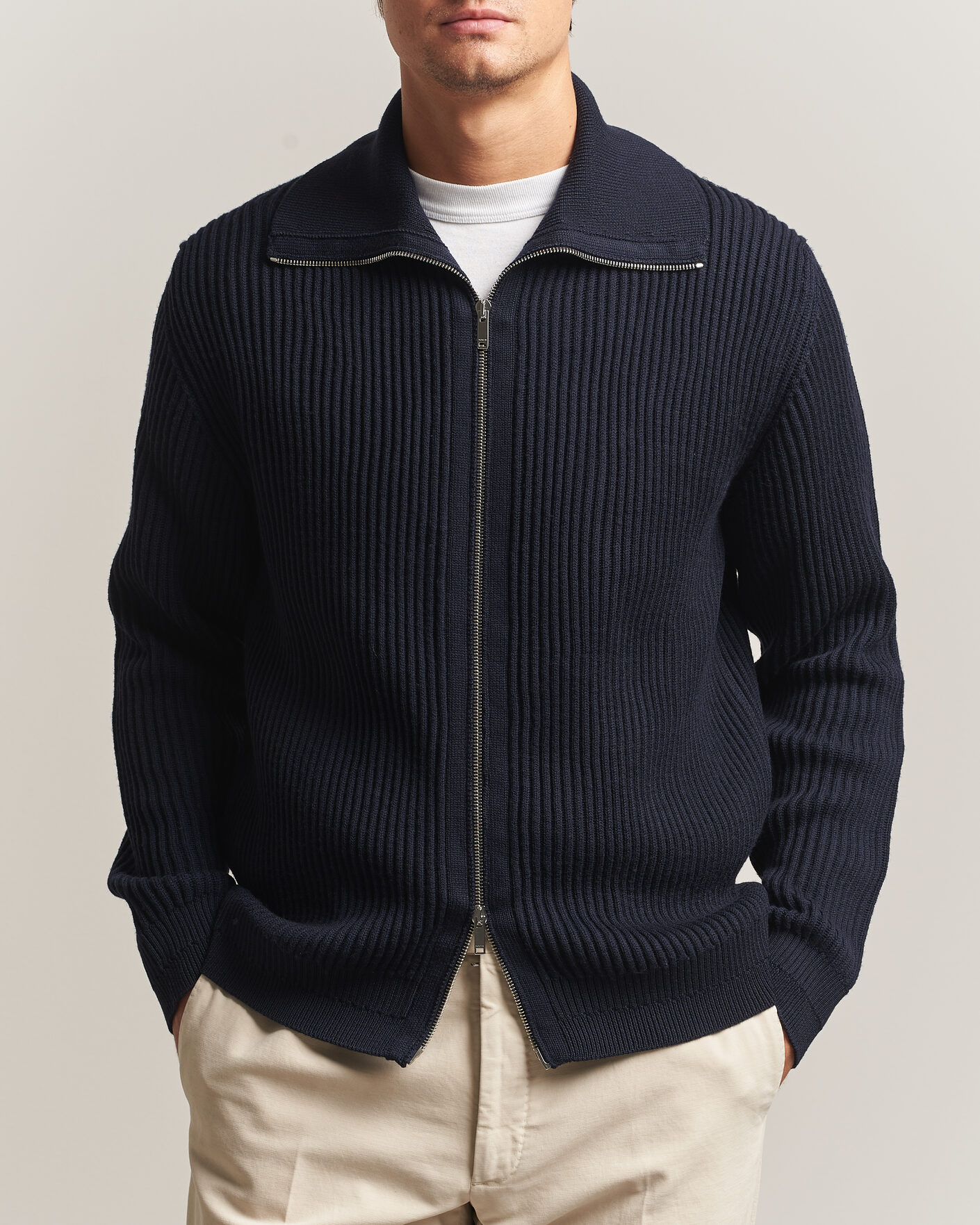 Herre | Trøjer | Zanone | Fishermans Rib Full Zip Cardigan Navy