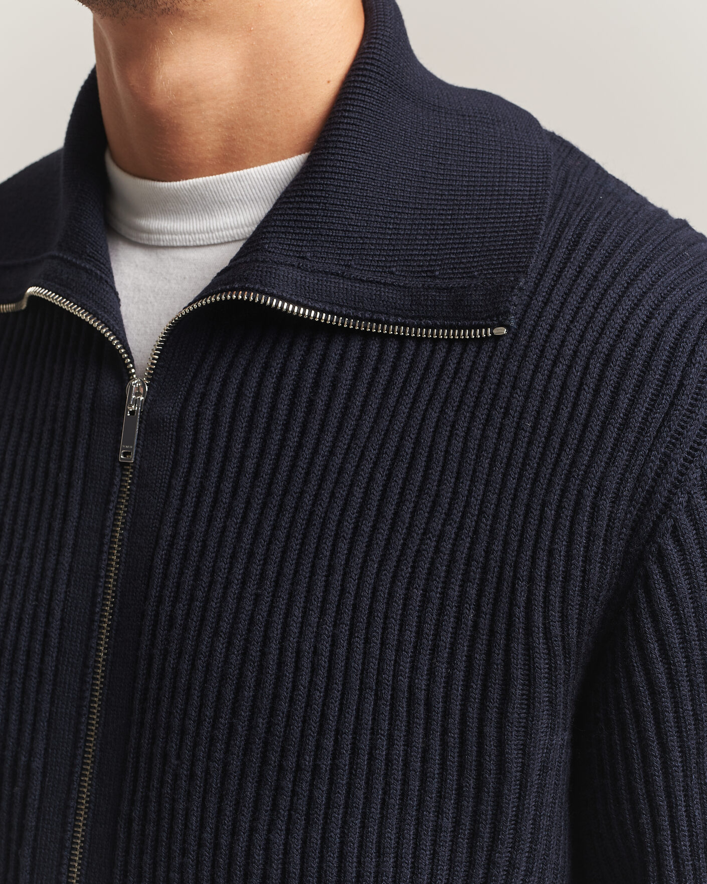 Herre | Trøjer | Zanone | Fishermans Rib Full Zip Cardigan Navy