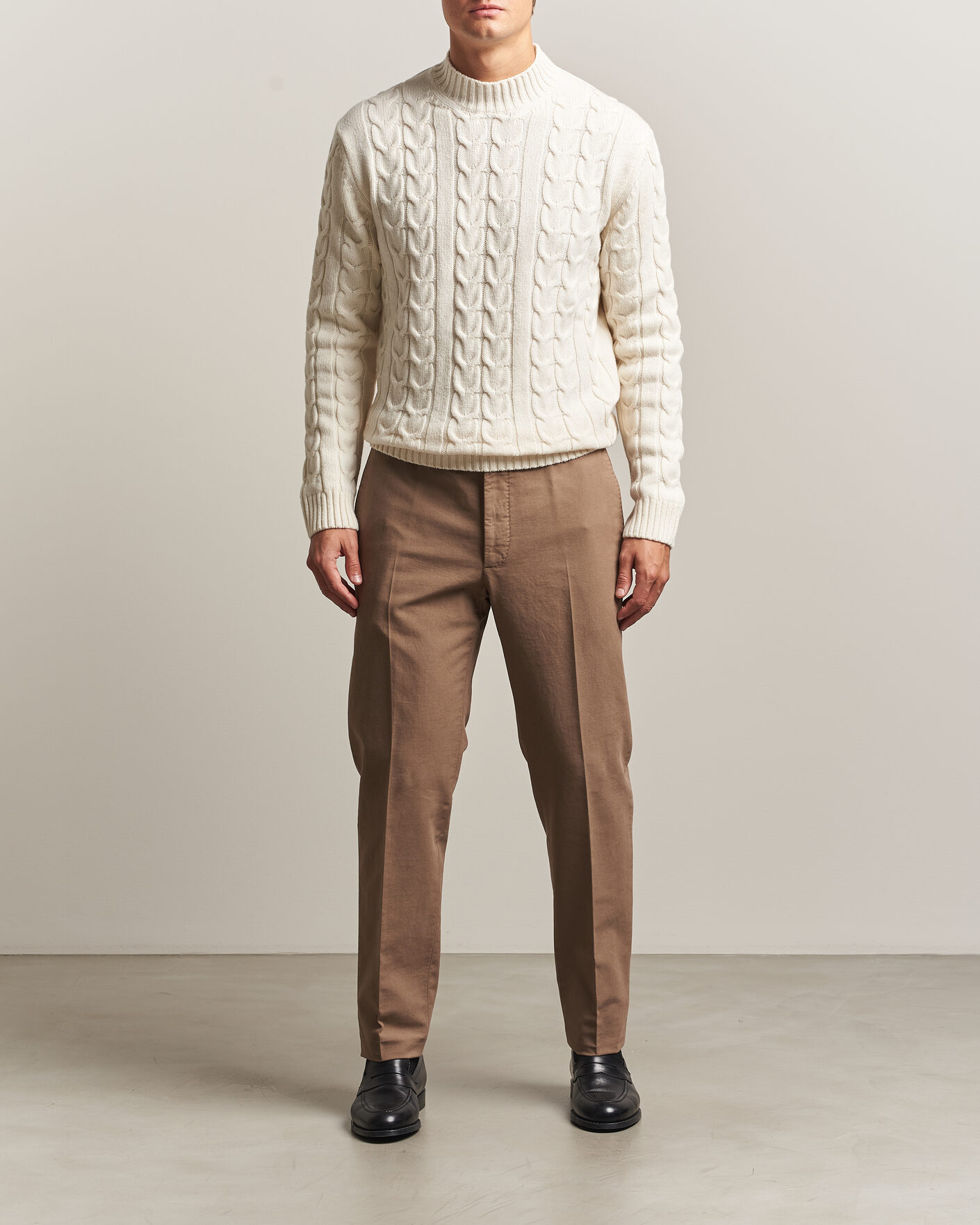 Herre | Trøjer | Zanone | Double Cable Crew Neck Latte