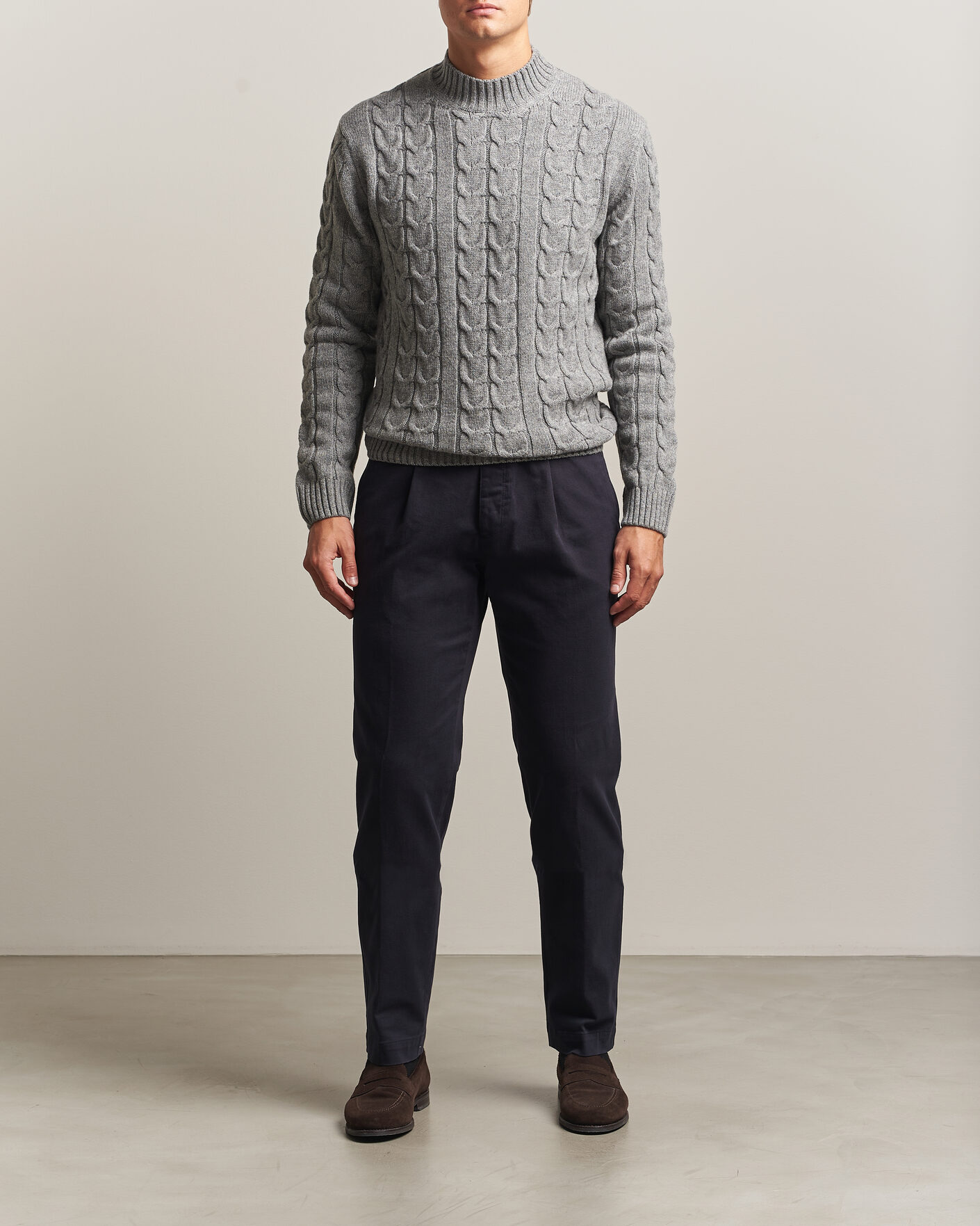 Herre | Trøjer | Zanone | Double Cable Crew Neck Grey Melange