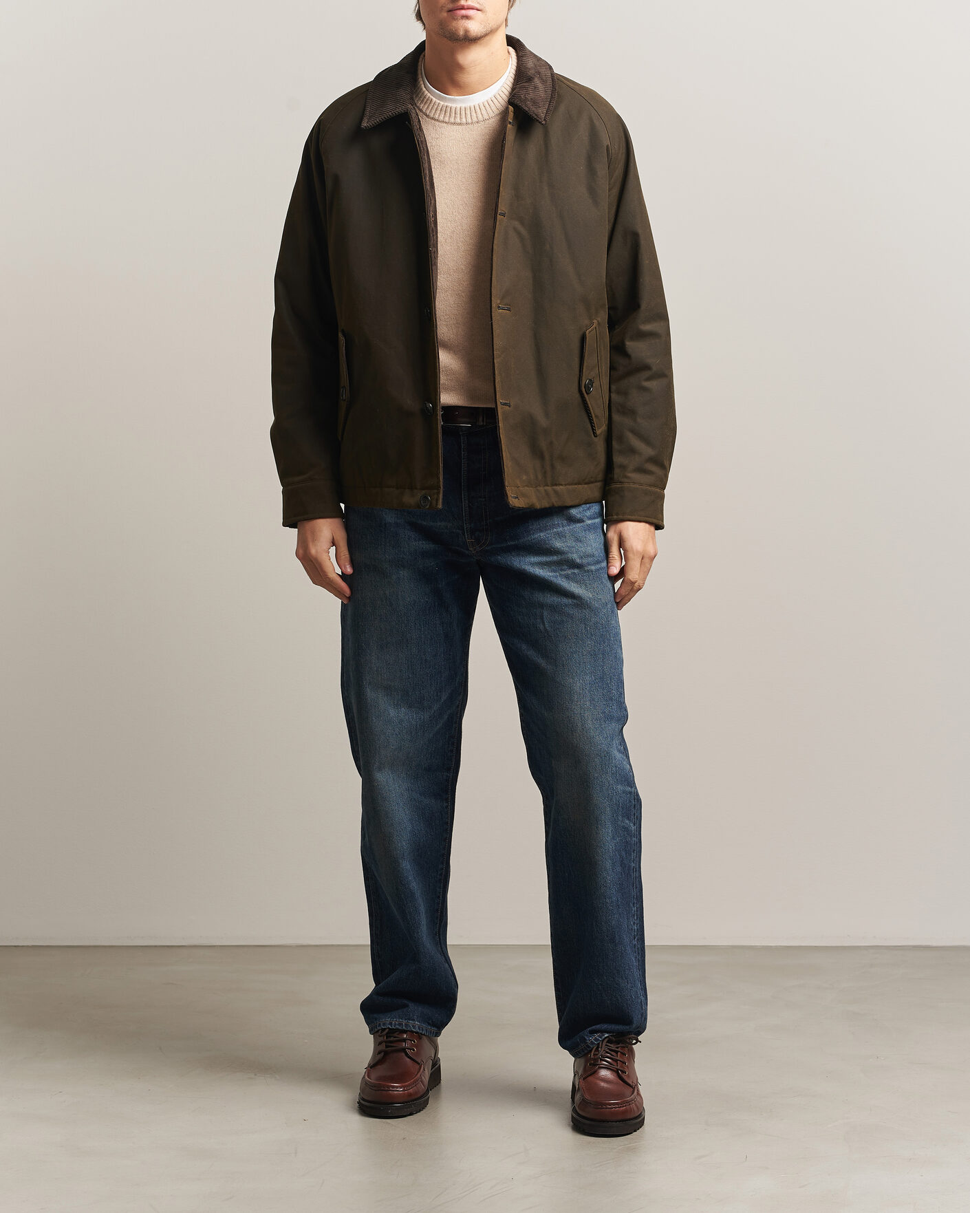 Herre | Jakker | Baracuta | Waxed Sherling Lined Deck Jacket Deep Moss