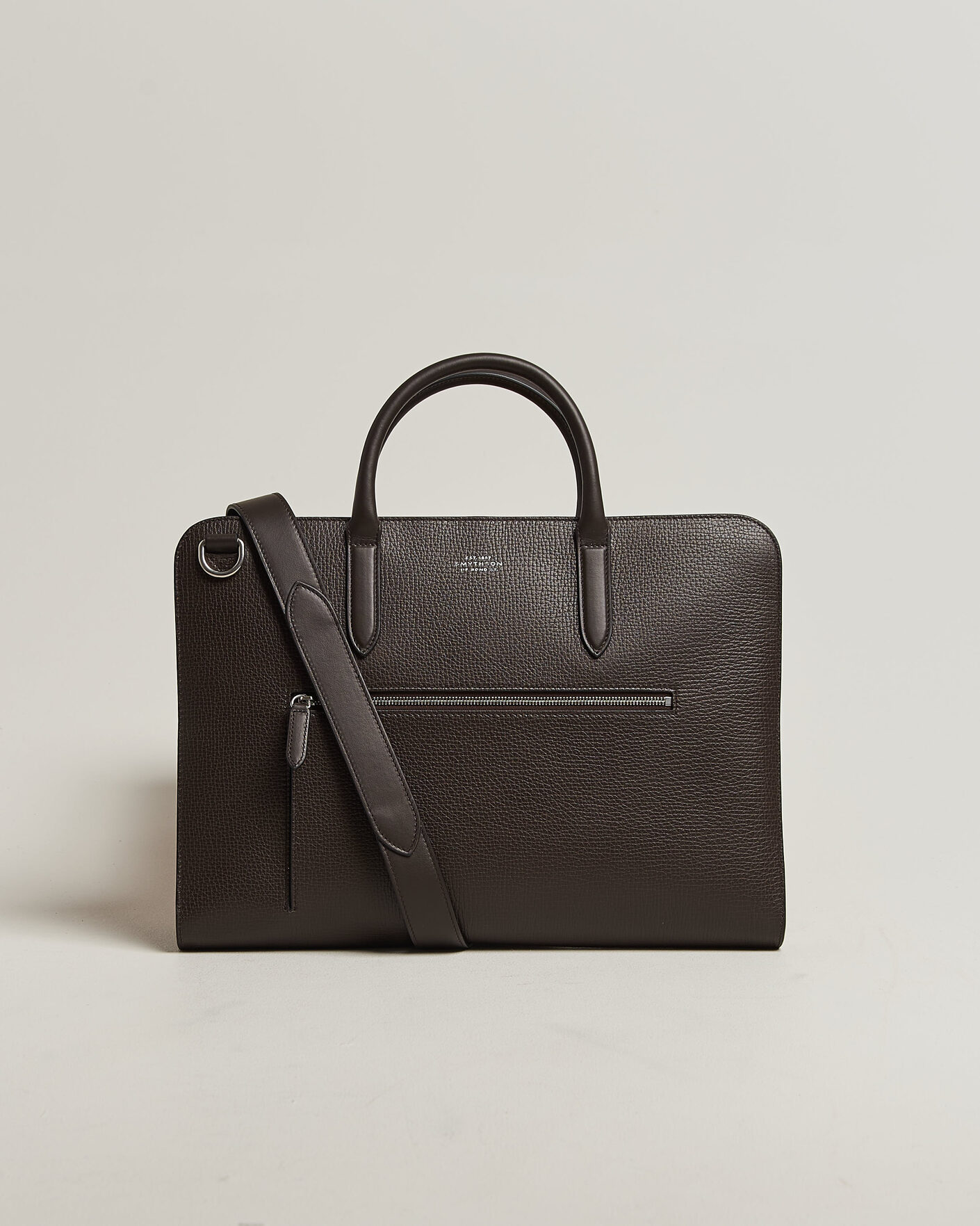 Herre | Tasker | Smythson | Ludlow Ultra Slim Briefcase With Zip Front Dark Brown