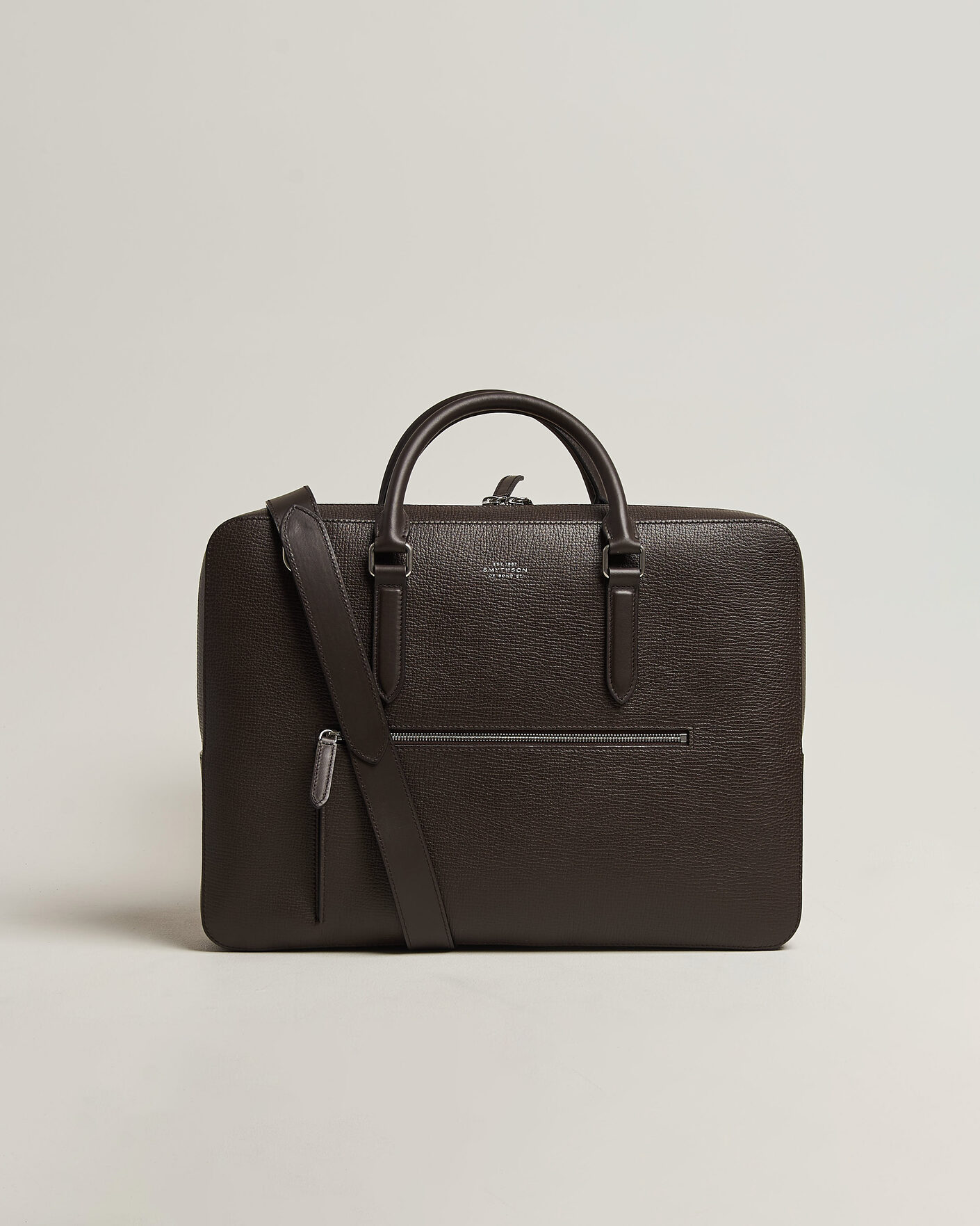 Herre | Tasker | Smythson | Ludlow Slim Briefcase With Zip Front Dark Brown