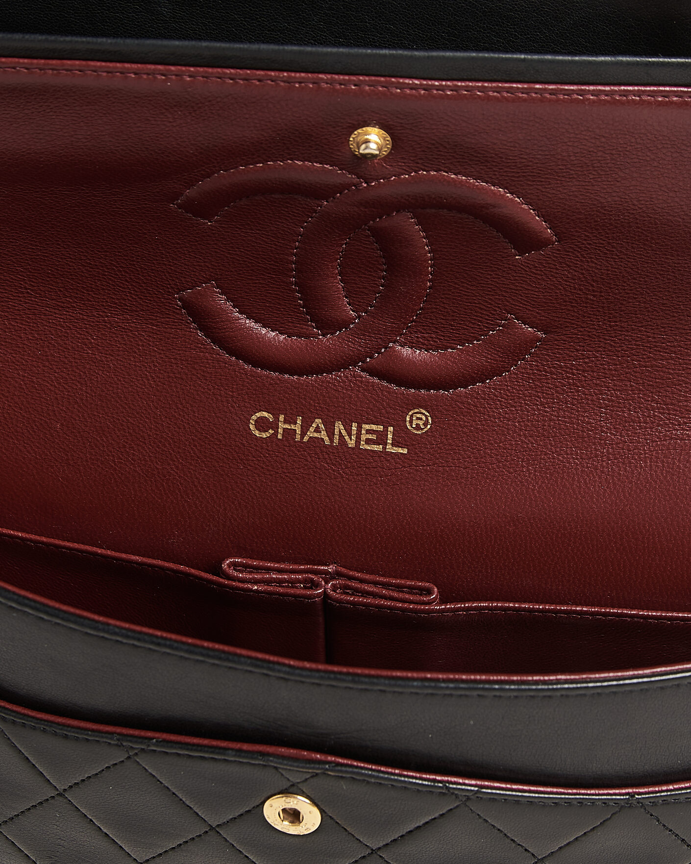 Herre | Chanel Pre-Owned Classic Medium Double Flap Bag Lambskin Black | Chanel Pre-Owned | Classic Medium Double Flap Bag Lambskin Black