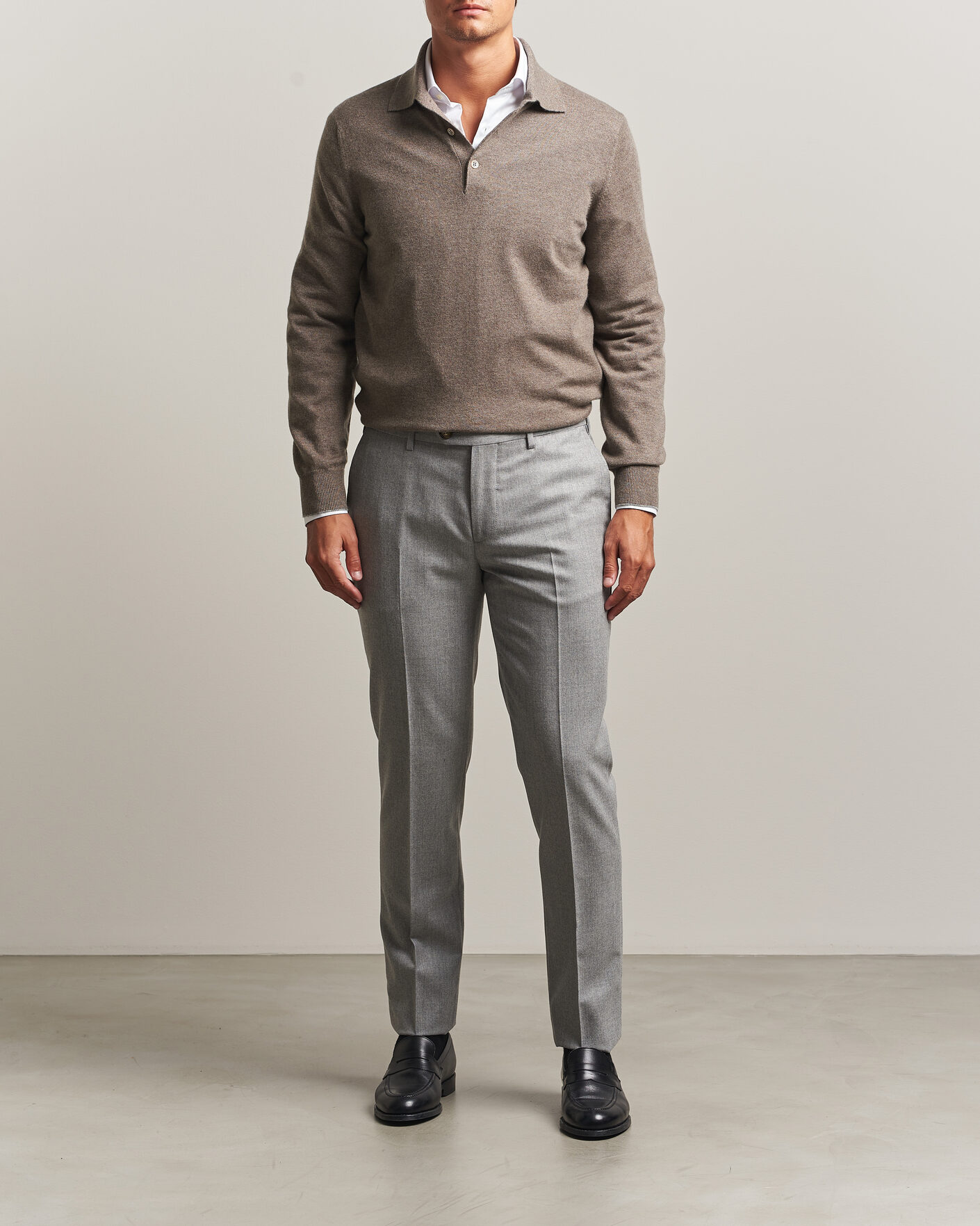 Herre | Trøjer | Brunello Cucinelli | 2 Ply Cashmere Long Sleeve Polo Brown
