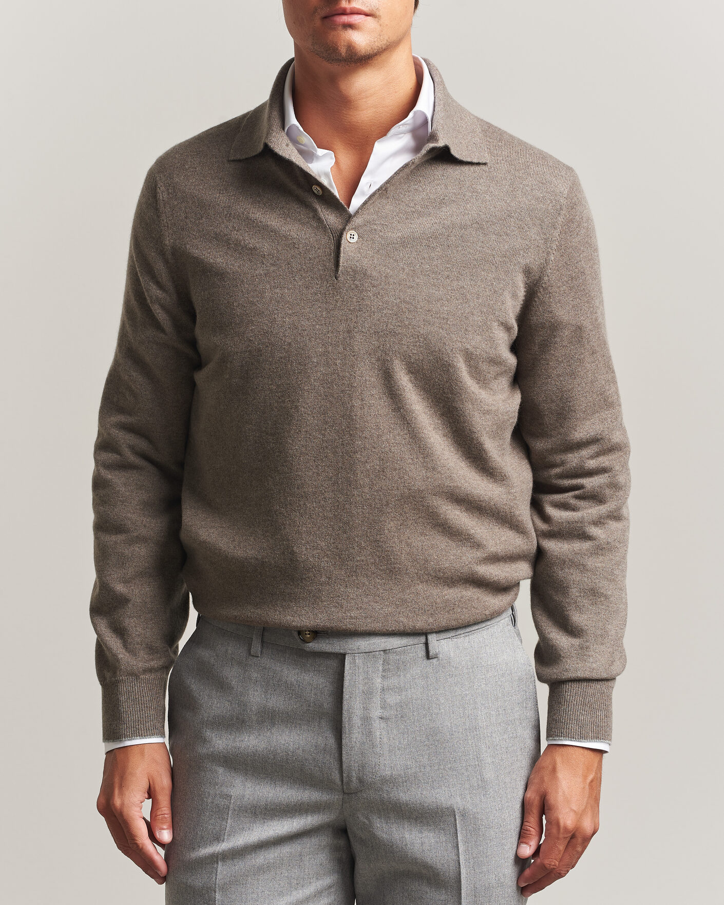 Herre | Trøjer | Brunello Cucinelli | 2 Ply Cashmere Long Sleeve Polo Brown