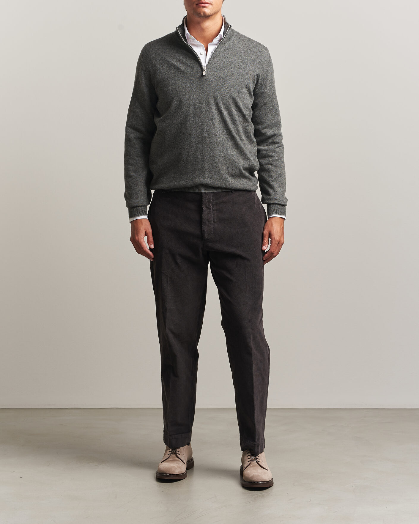 Herre | Trøjer | Brunello Cucinelli | 2 Ply Cashmere Half Zip Forest Green