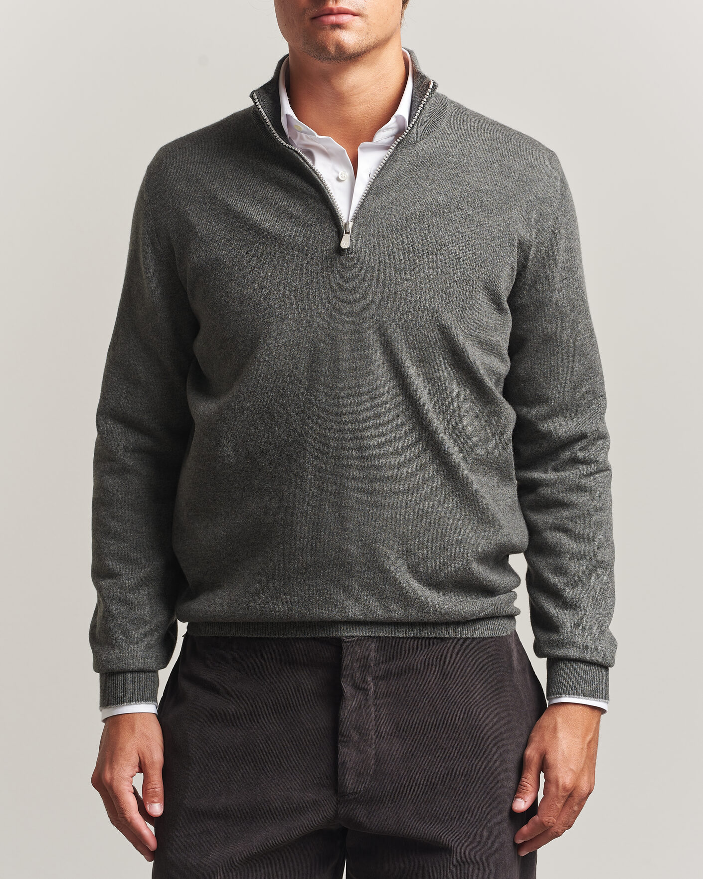 Herre | Trøjer | Brunello Cucinelli | 2 Ply Cashmere Half Zip Forest Green