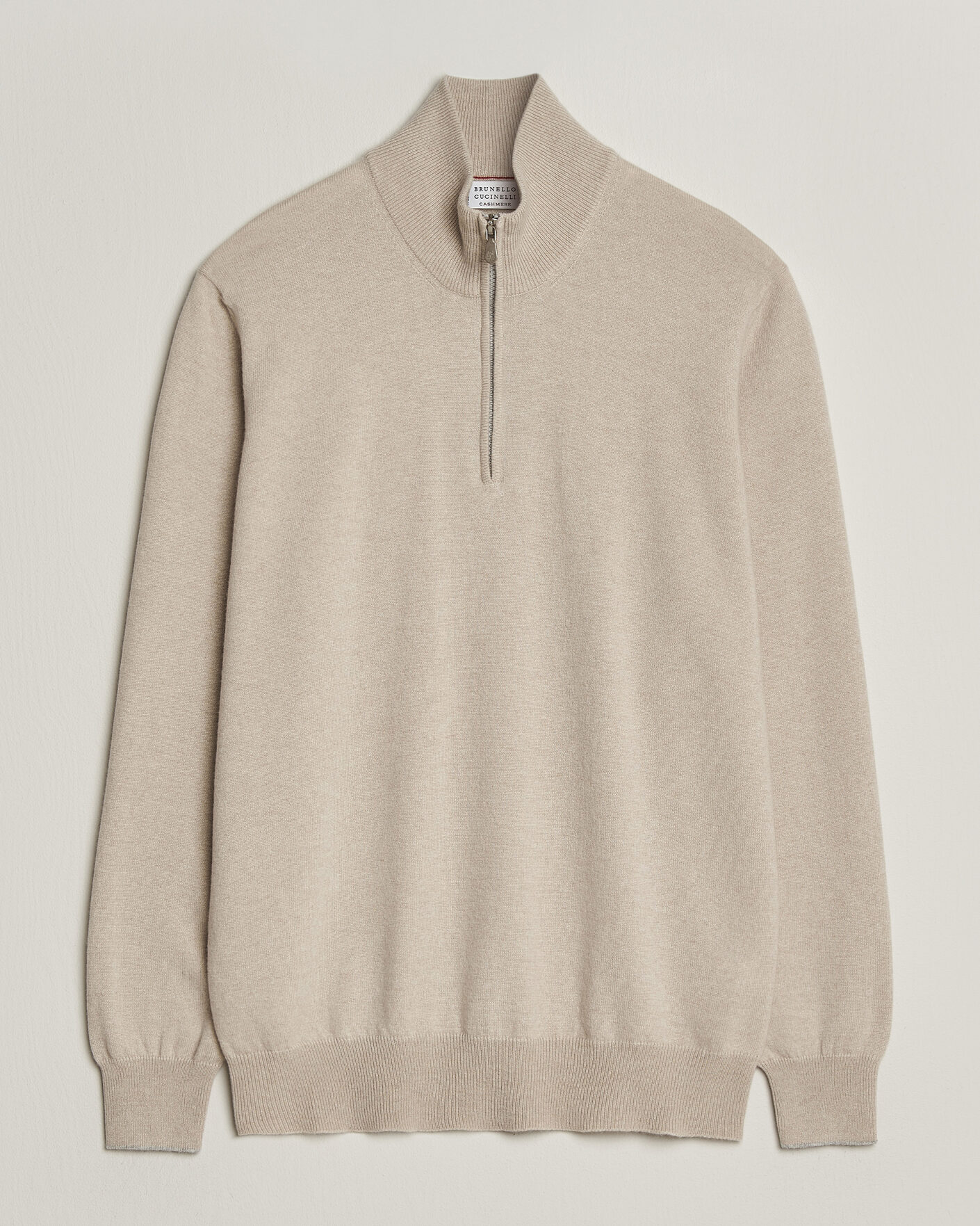 Herre | Trøjer | Brunello Cucinelli | 2 Ply Cashmere Half Zip Sand