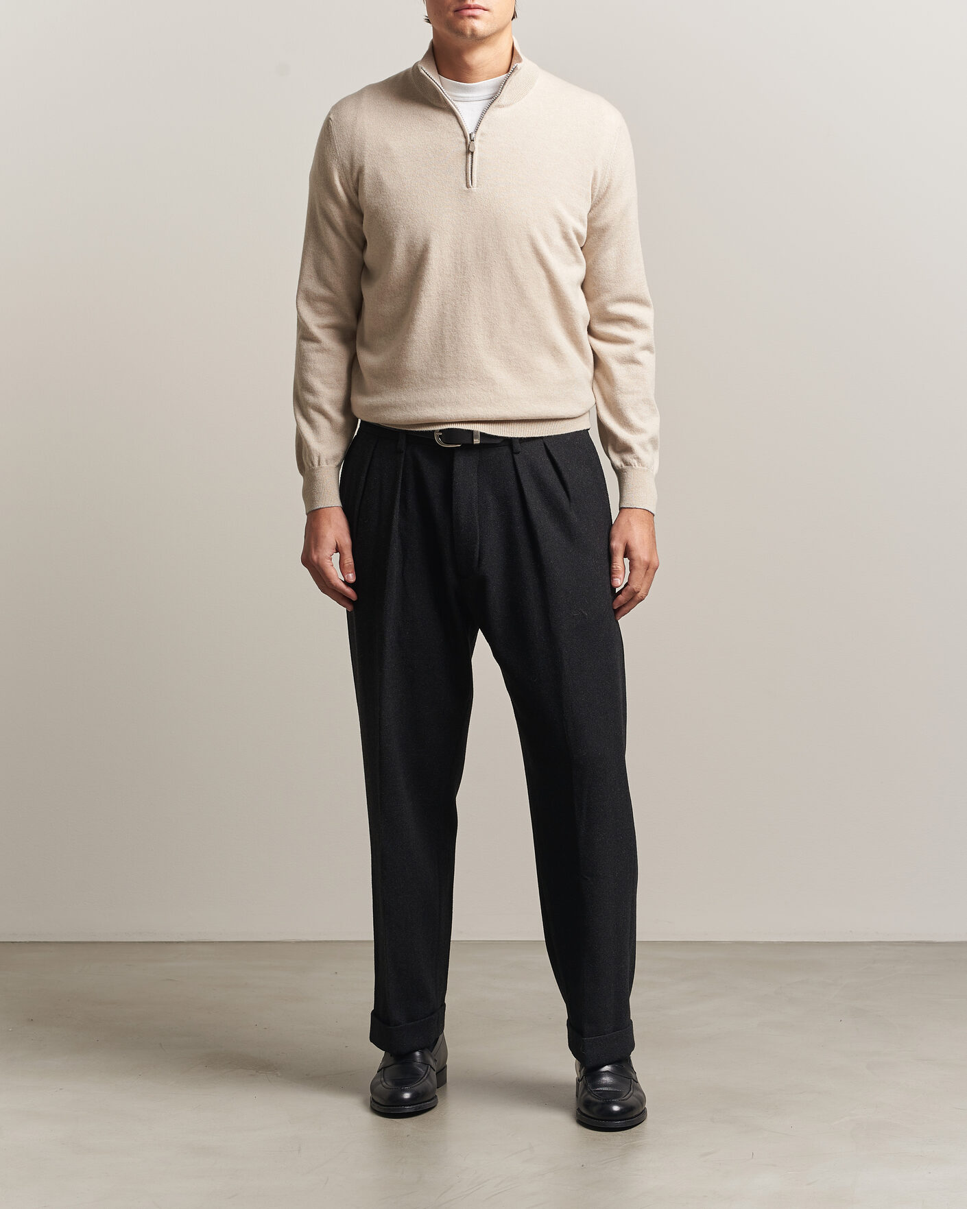 Herre | Trøjer | Brunello Cucinelli | 2 Ply Cashmere Half Zip Sand