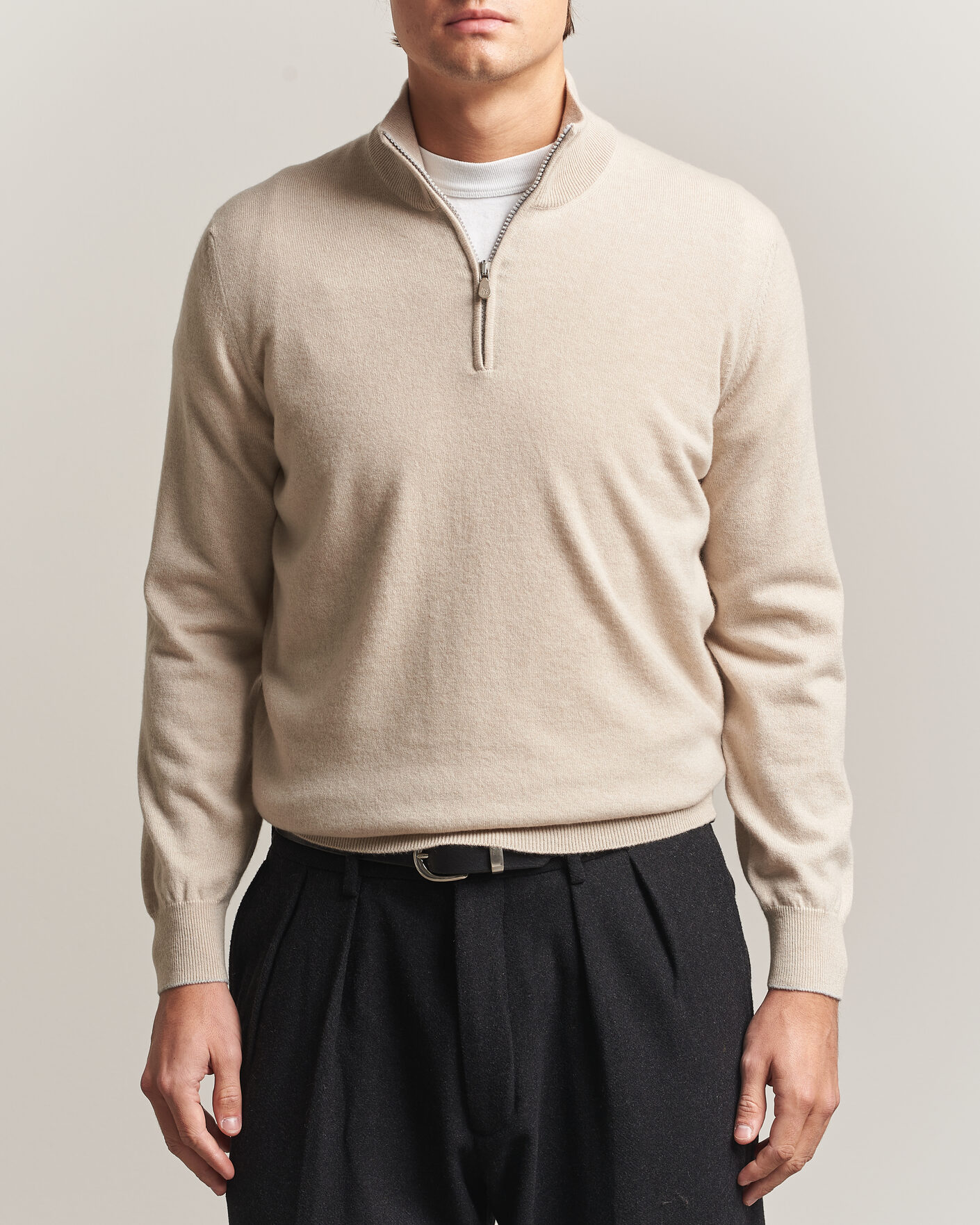 Herre | Trøjer | Brunello Cucinelli | 2 Ply Cashmere Half Zip Sand