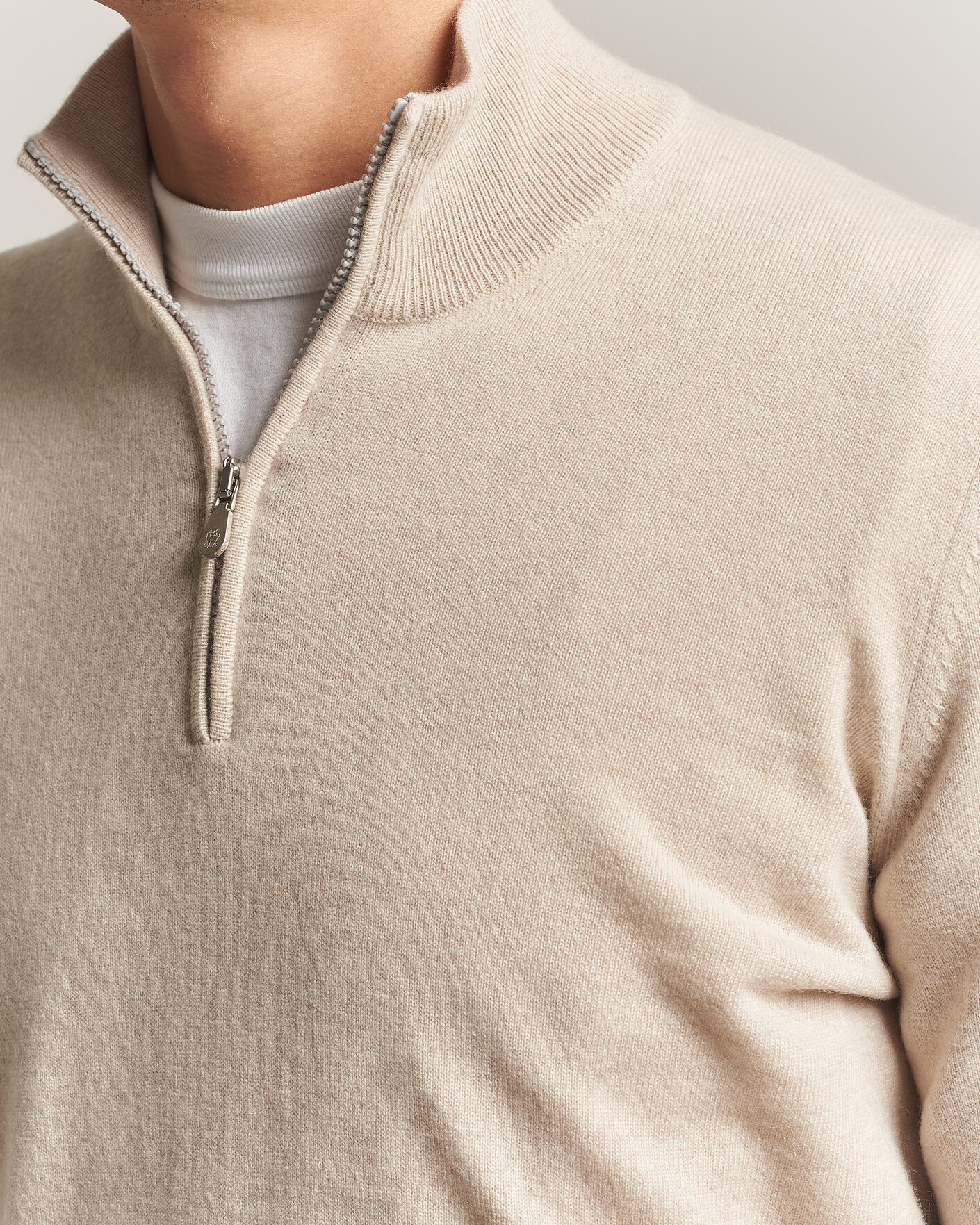 Herre | Trøjer | Brunello Cucinelli | 2 Ply Cashmere Half Zip Sand
