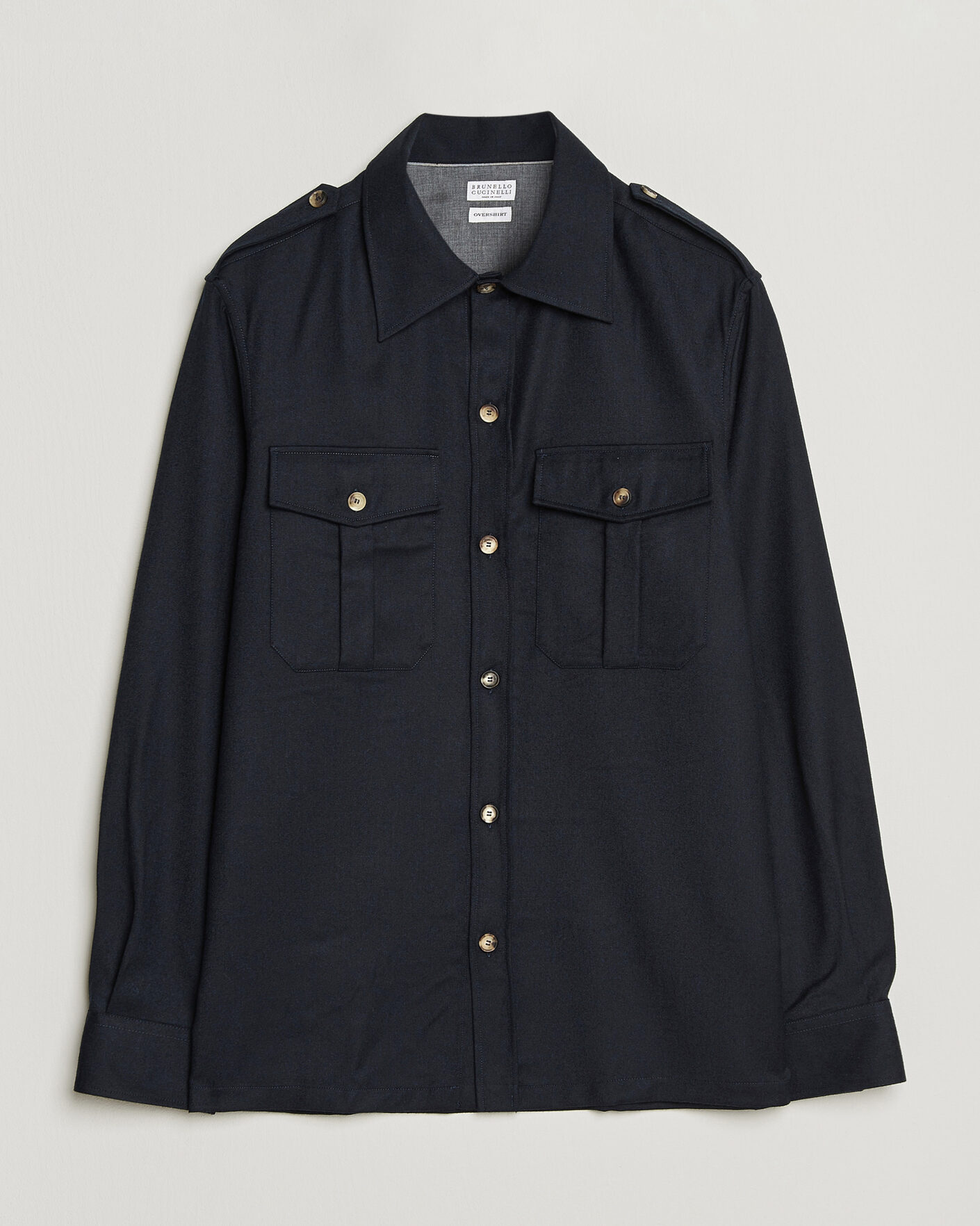 Herre | Skjorter | Brunello Cucinelli | Flannel Double Pocket Overshirt Navy