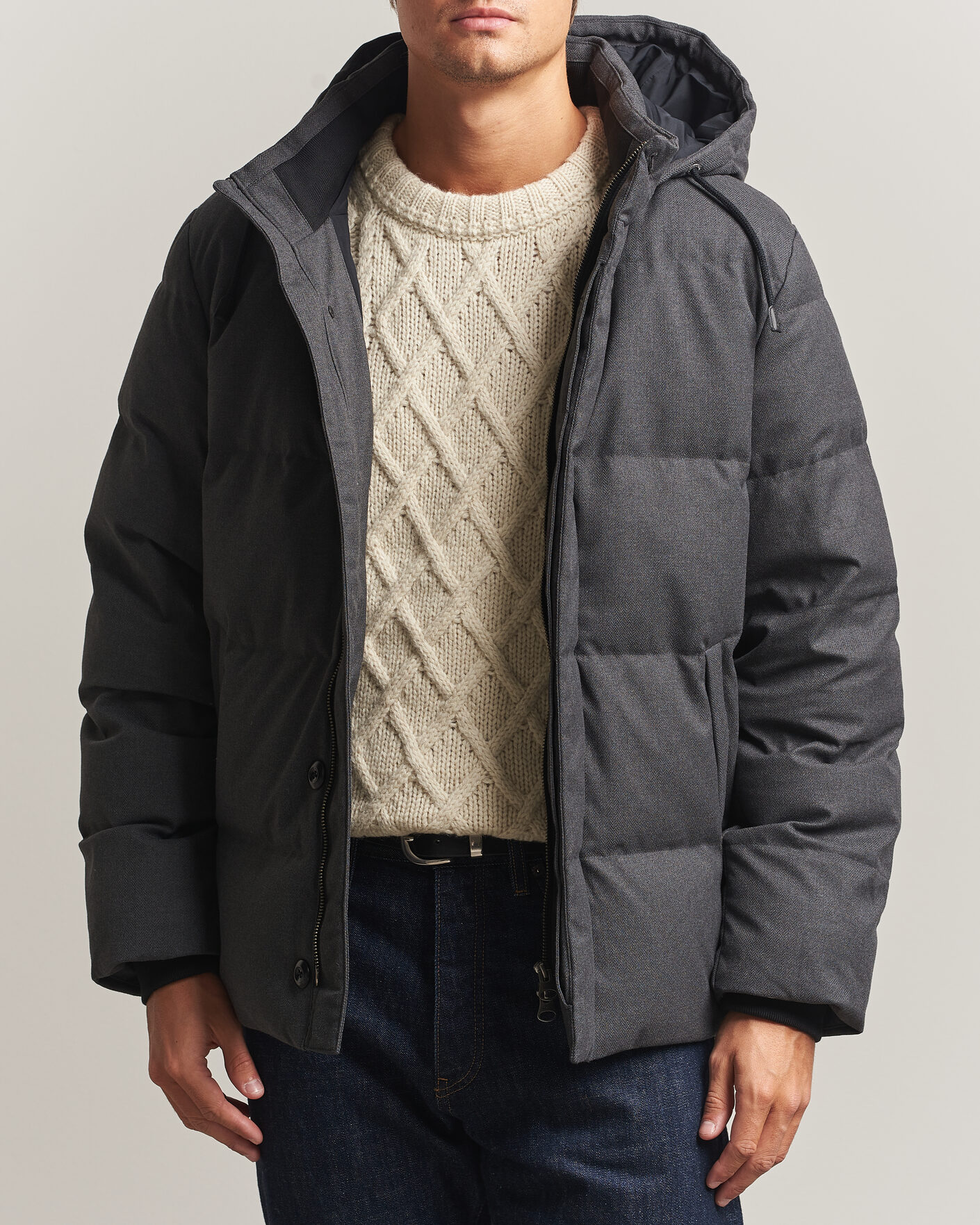 Herre | Jakker | Gant | Flannel Down Hooded Jacket Black Grey
